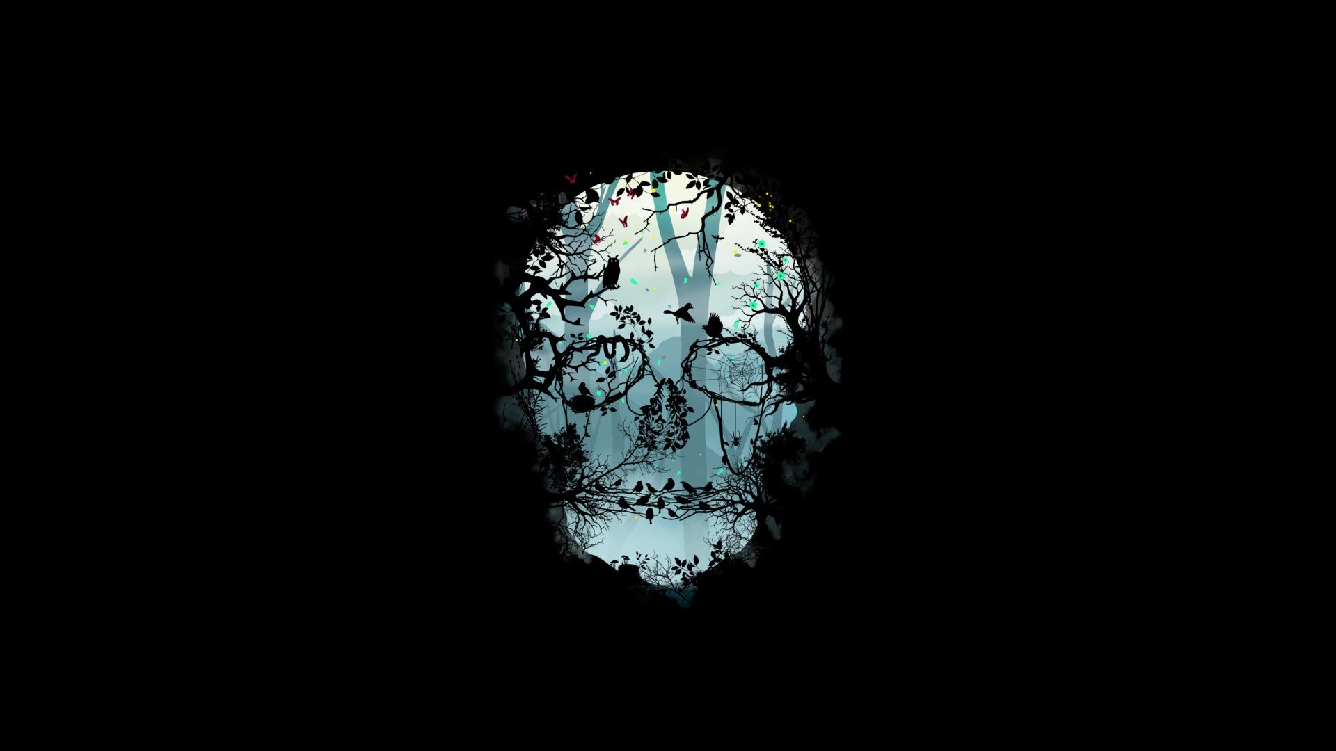 minimalism, skull, artwork, birds, simple background, black background, HD Wallpaper