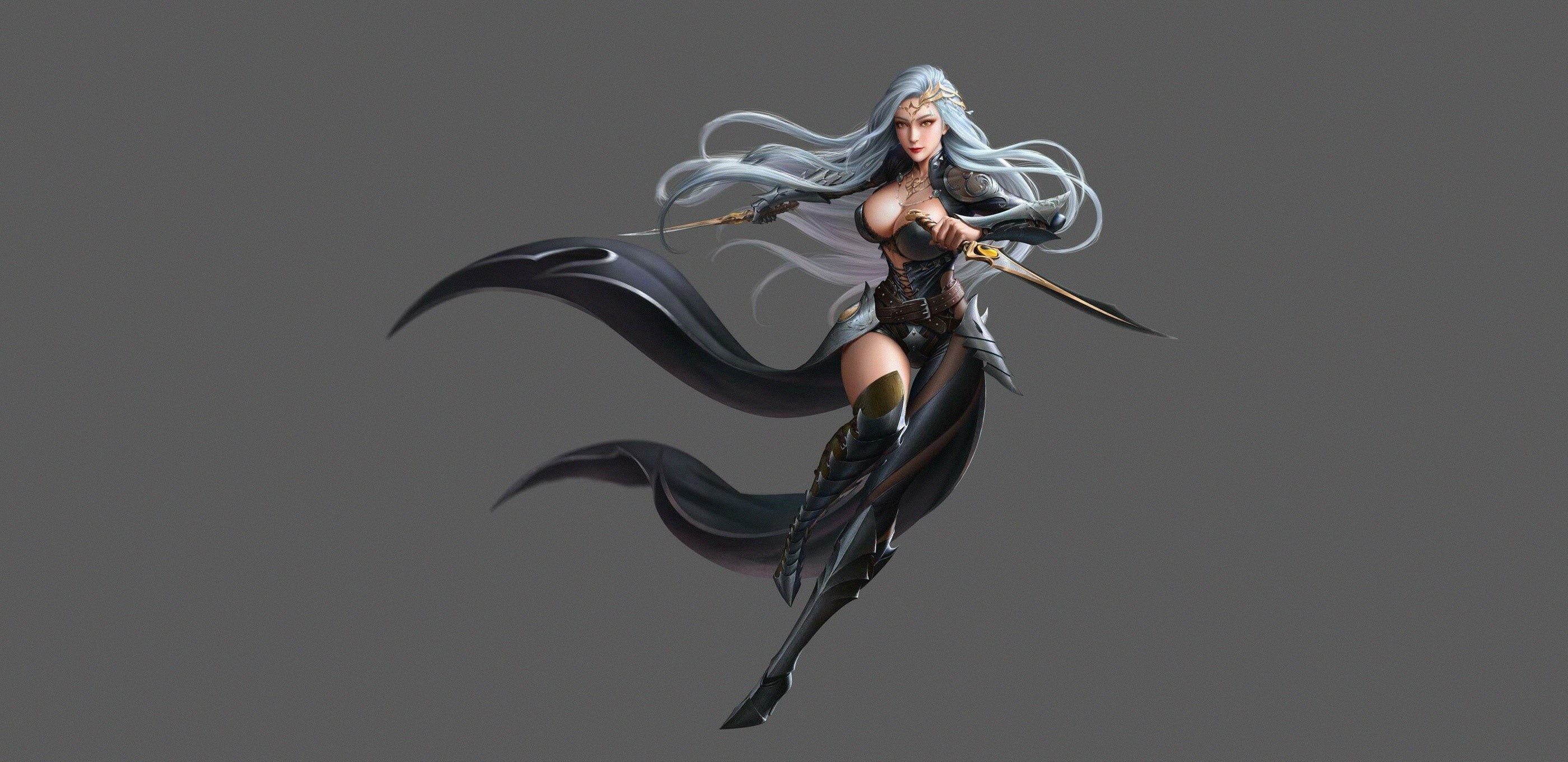 artwork, simple background, fantasy art, fantasy girl, boobs, big boobs, cleavage, HD Wallpaper