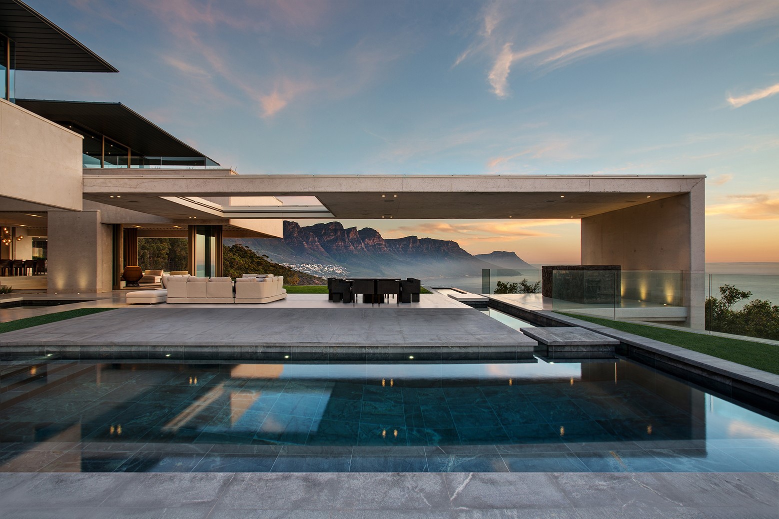 house, modern, architecture, swimming pool, mountains, Cape Town, South Africa, Twelve Apostles, Table Mountain, HD Wallpaper