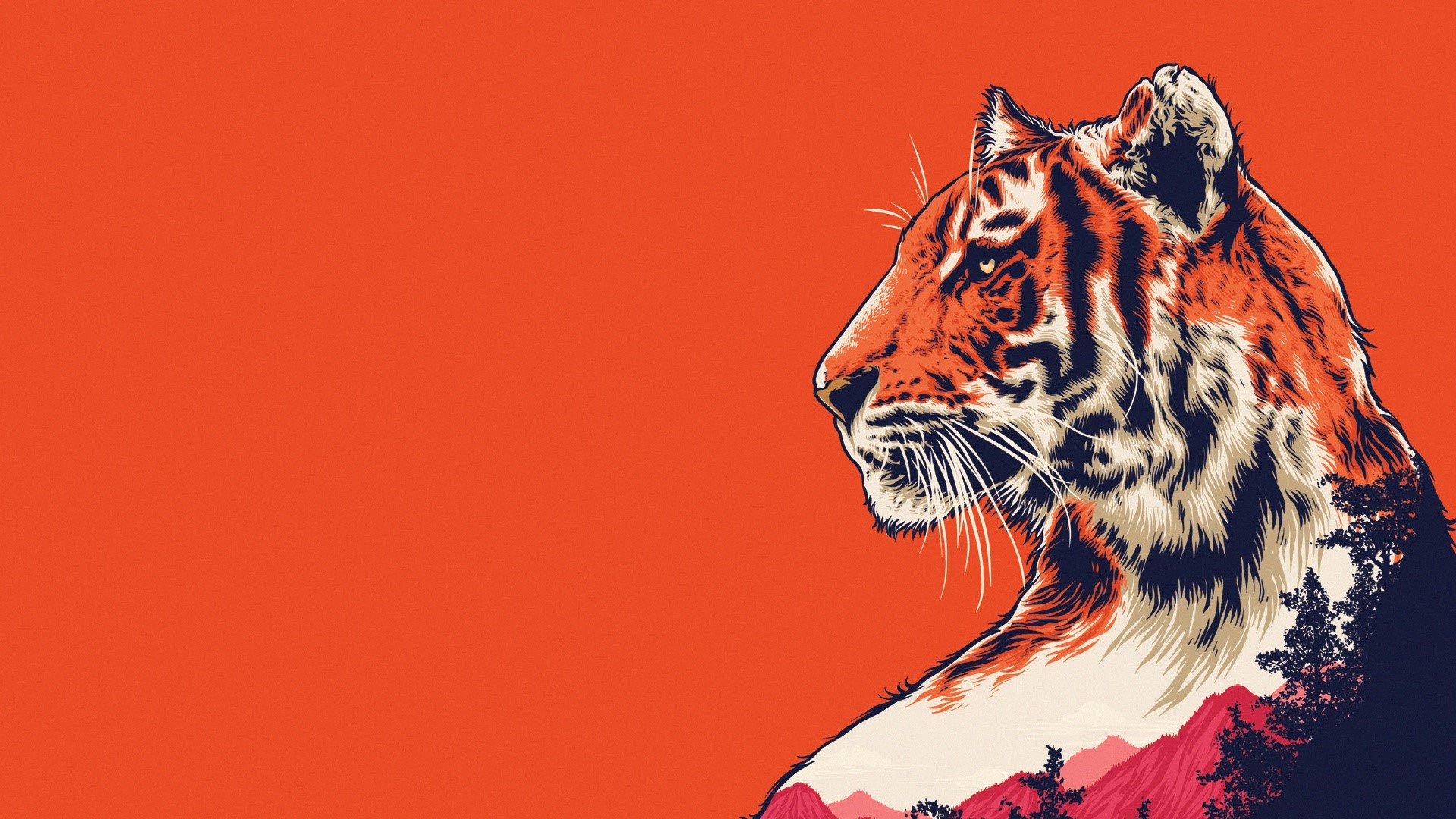 orange background, simple background, animals, big cats, artwork, tiger, orange, HD Wallpaper