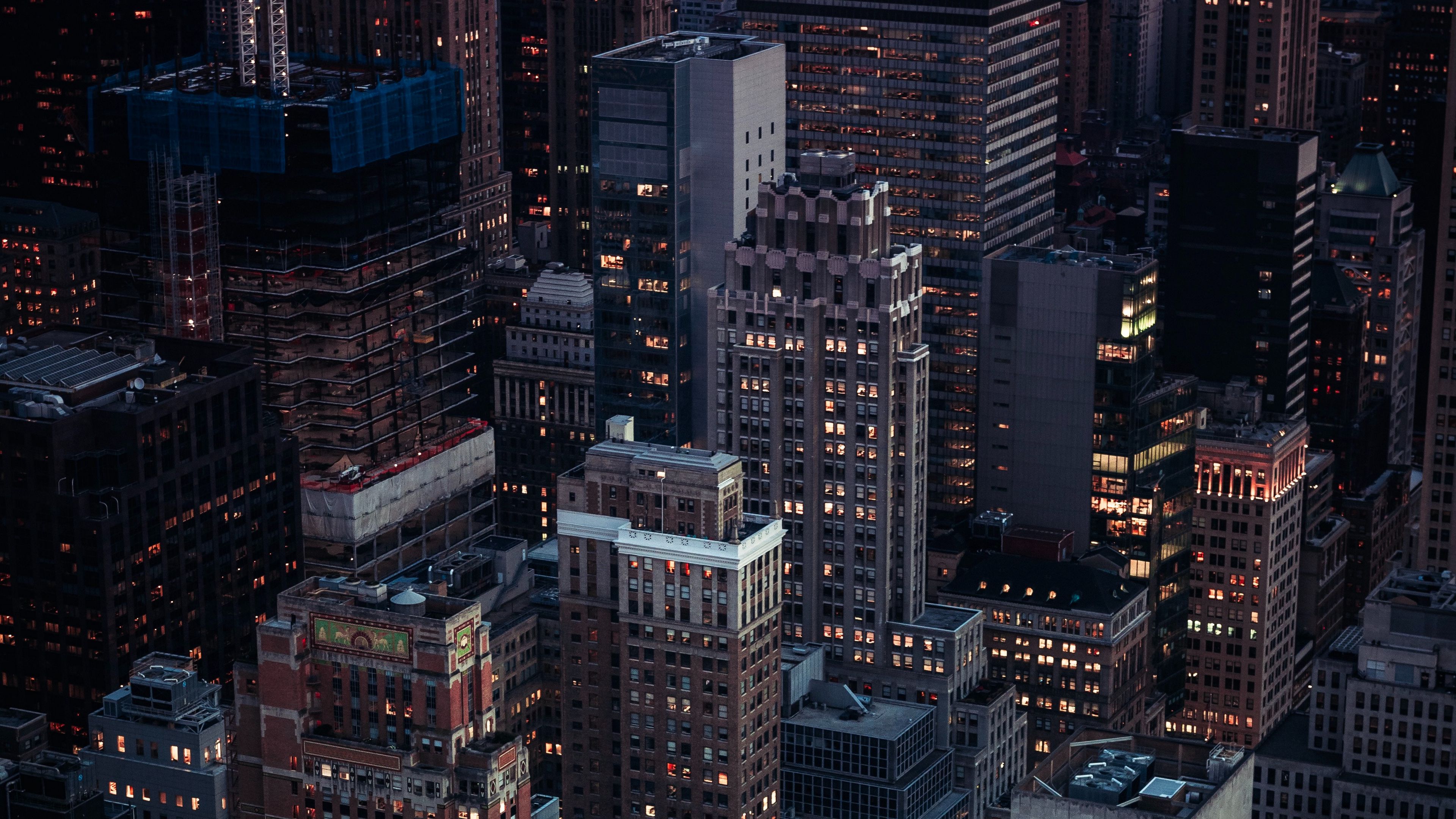 night city, evening, architecture, buildings, 4k, HD Wallpaper