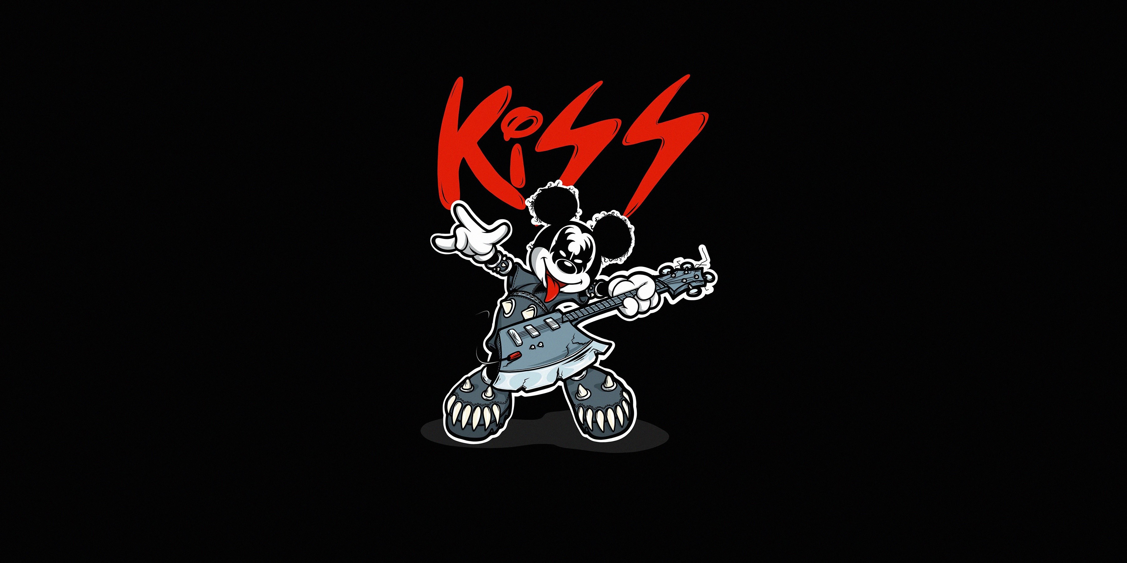 Kiss (music), Mickey Mouse, simple background, artwork, music, HD Wallpaper