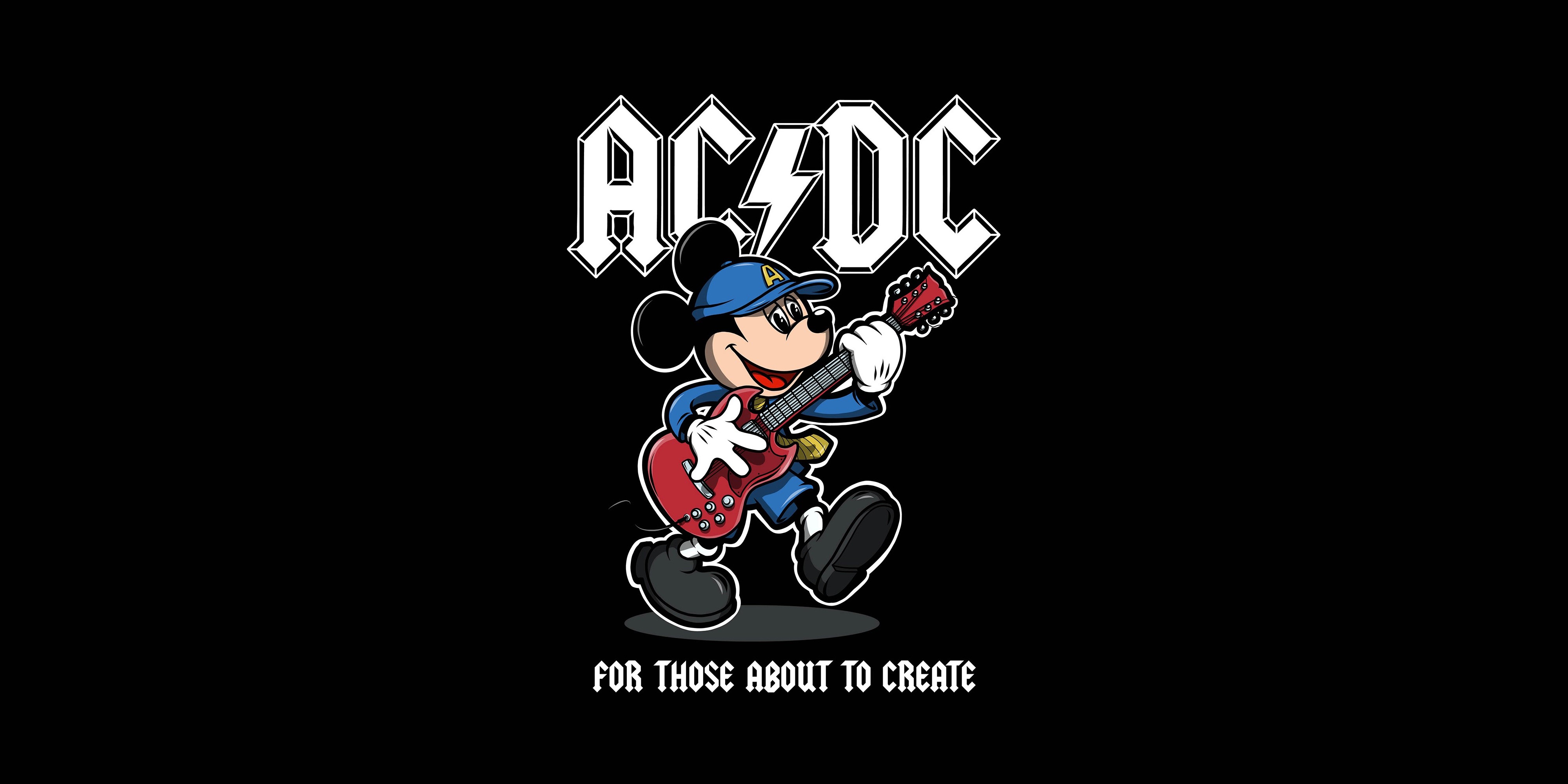 music, Mickey Mouse, artwork, AC/DC, HD Wallpaper