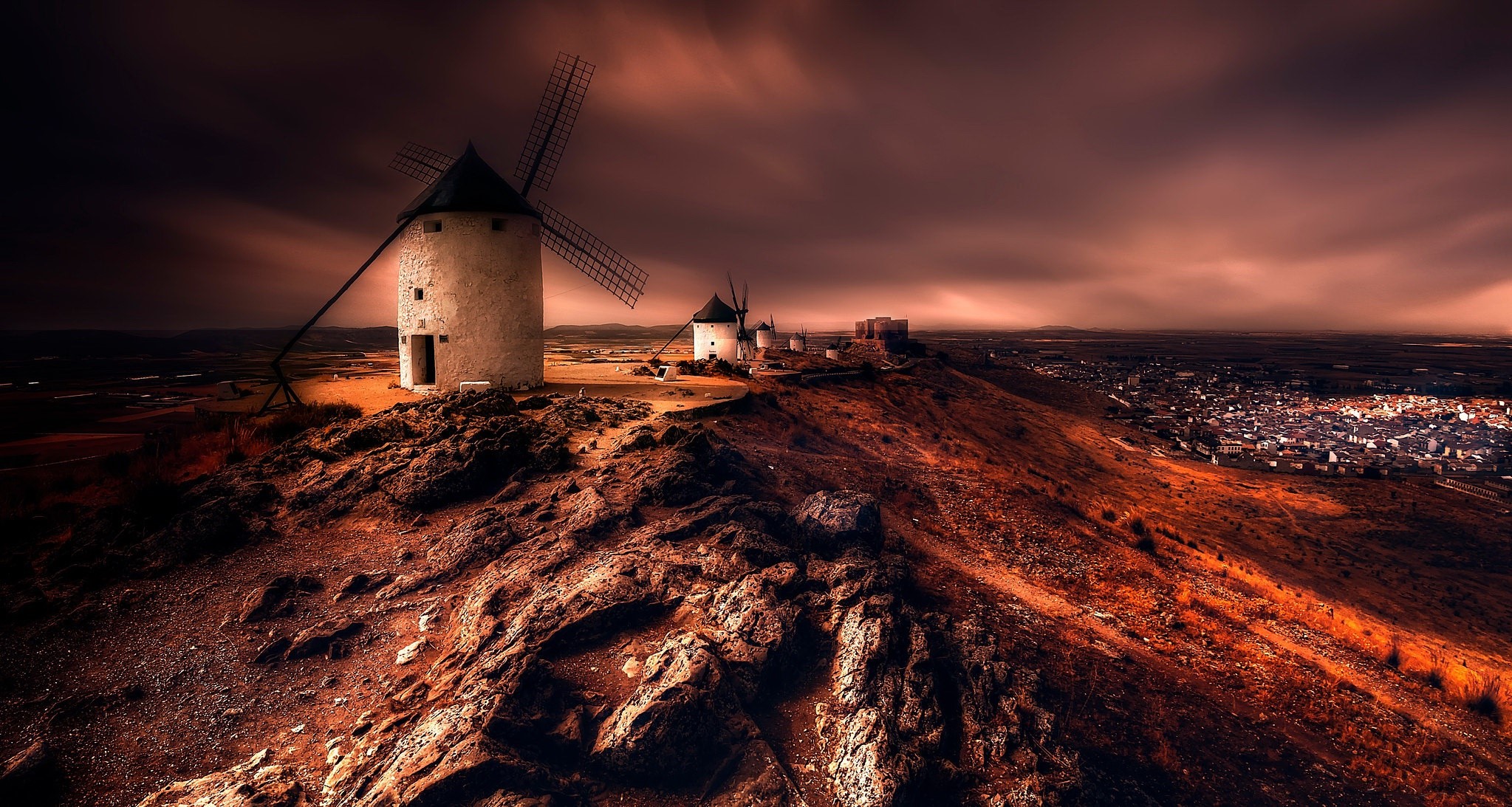 windmill, outdoors, landscape, sky, building, HD Wallpaper