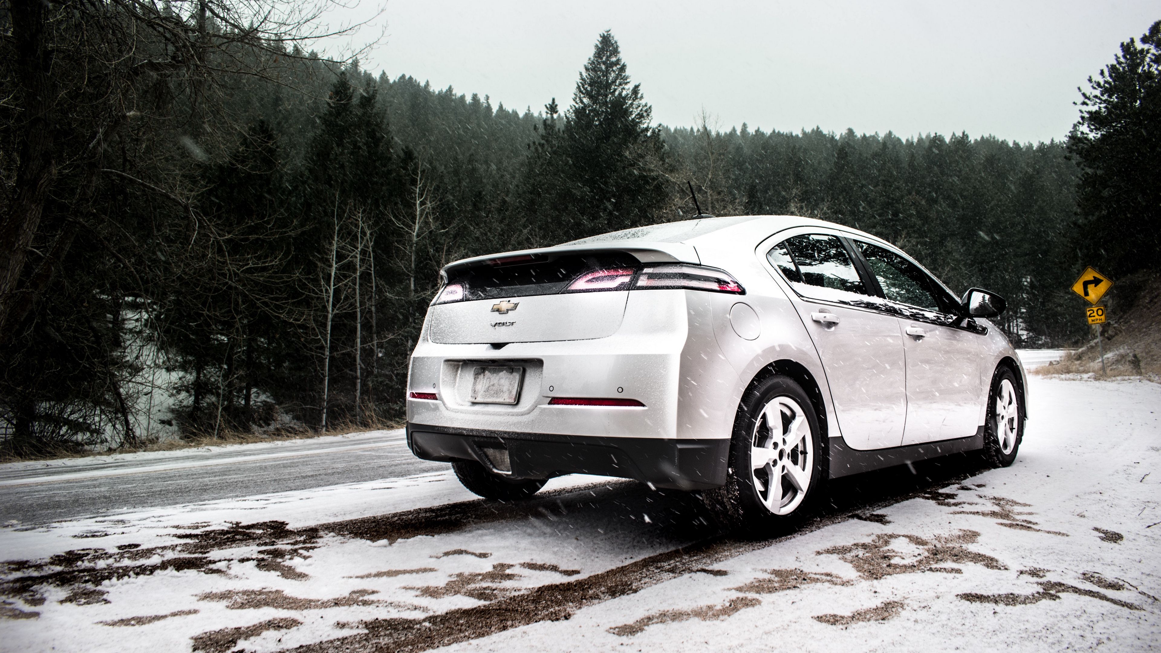 chevrolet volt, chevrolet, snowfall, side view, snow, 4k, HD Wallpaper