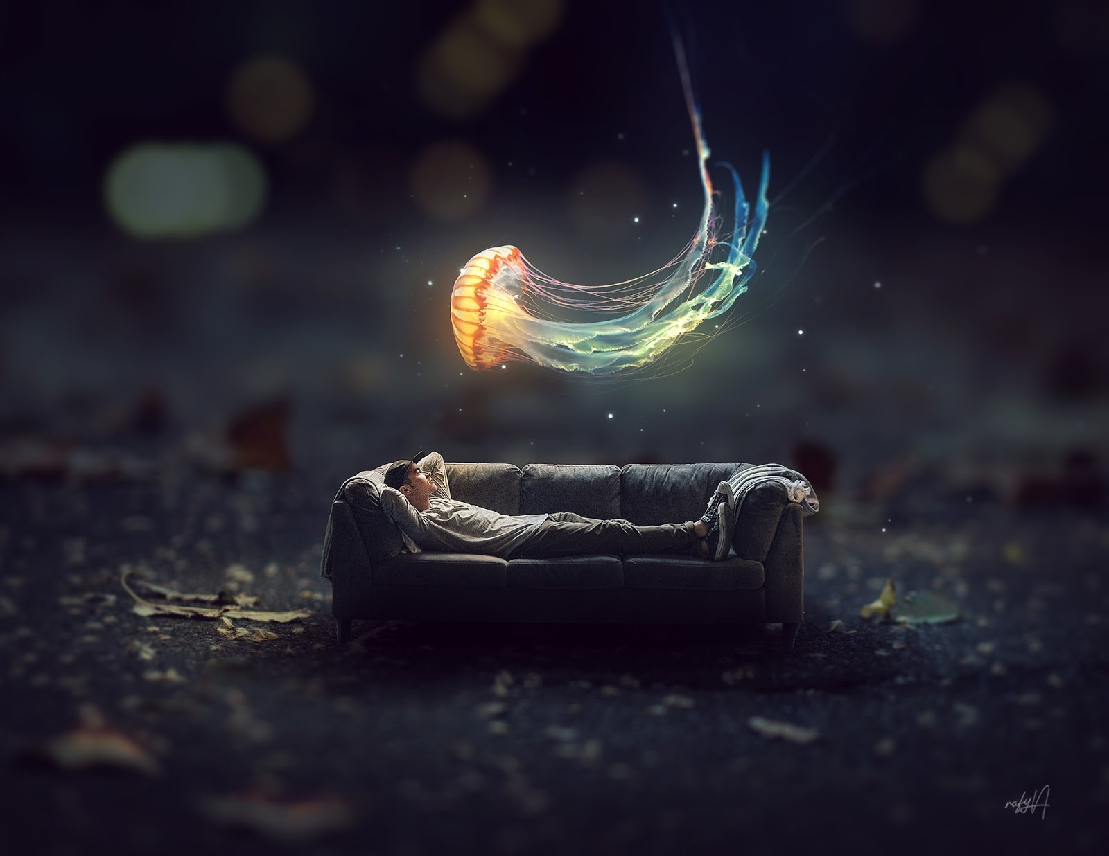 artwork, fantasy art, digital art, jellyfish, Photoshop, black, HD Wallpaper