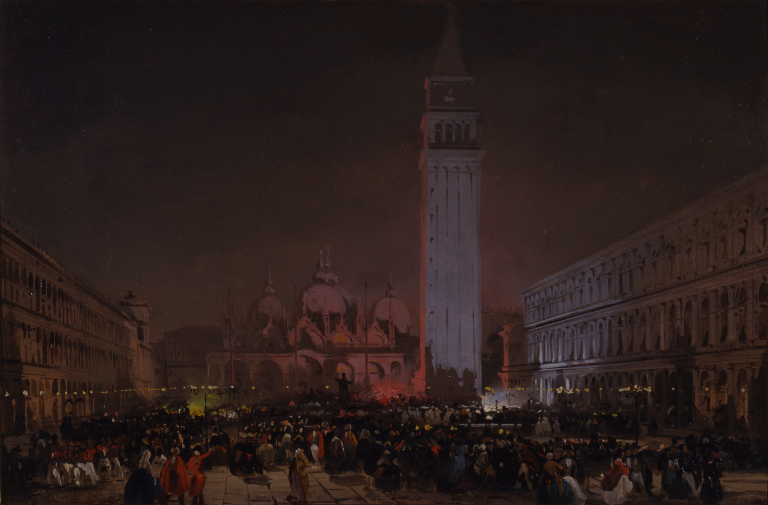 Ippolito Caffi, Venice, painting, night, romantic, HD Wallpaper