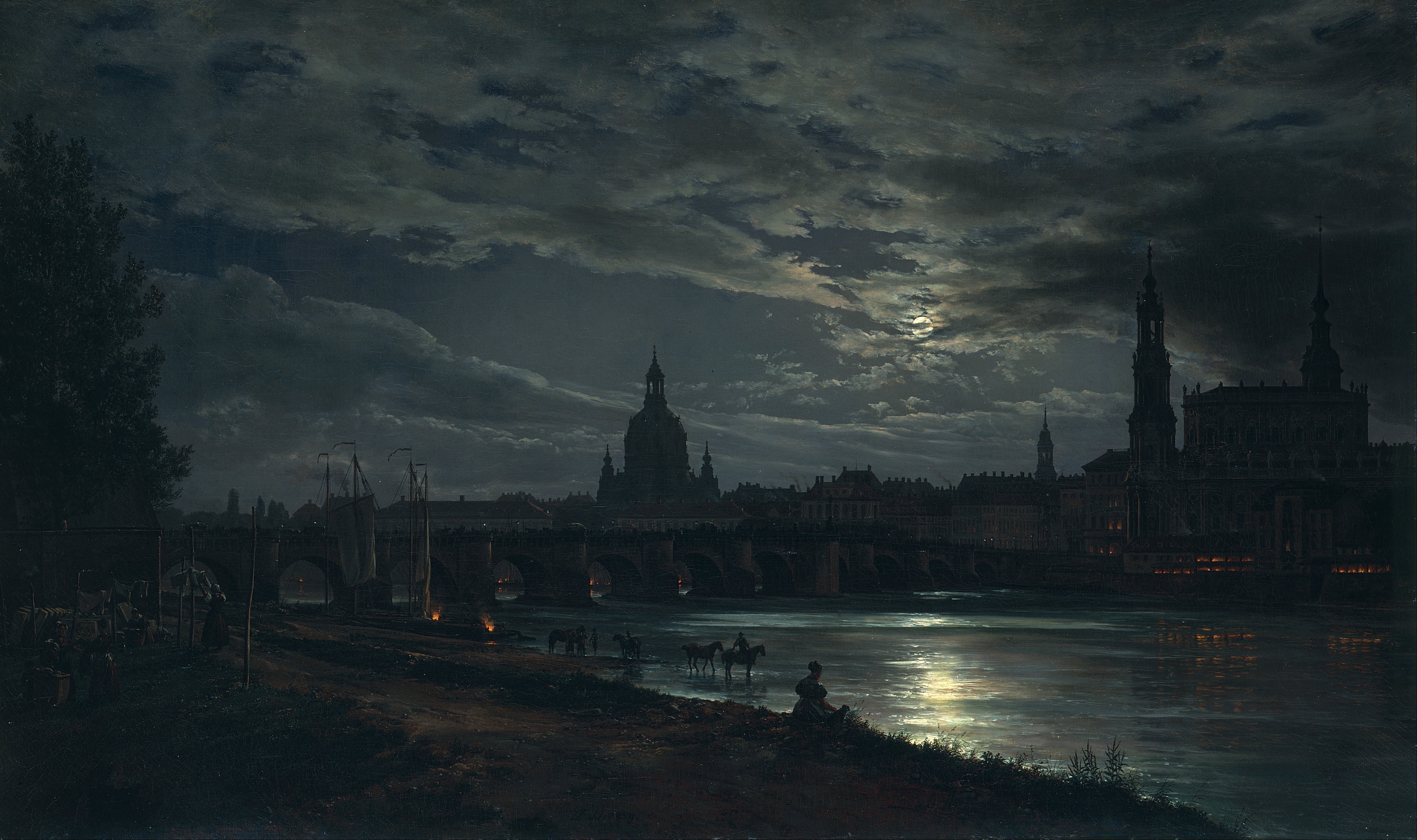 Johan Christian Clausen Dahl, Dresden, painting, night, romantic, HD Wallpaper