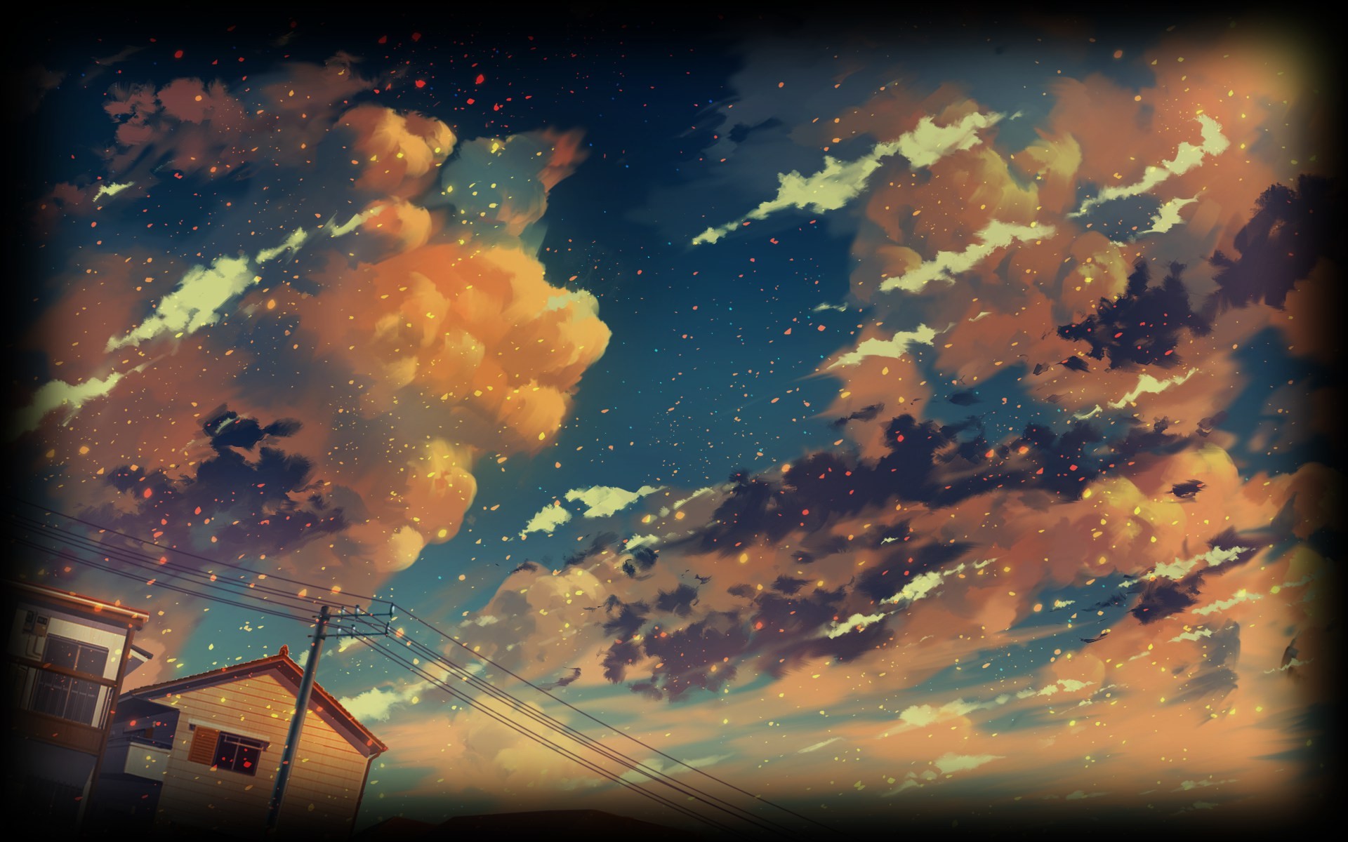 night, overcast, powerlines, clouds, HD Wallpaper