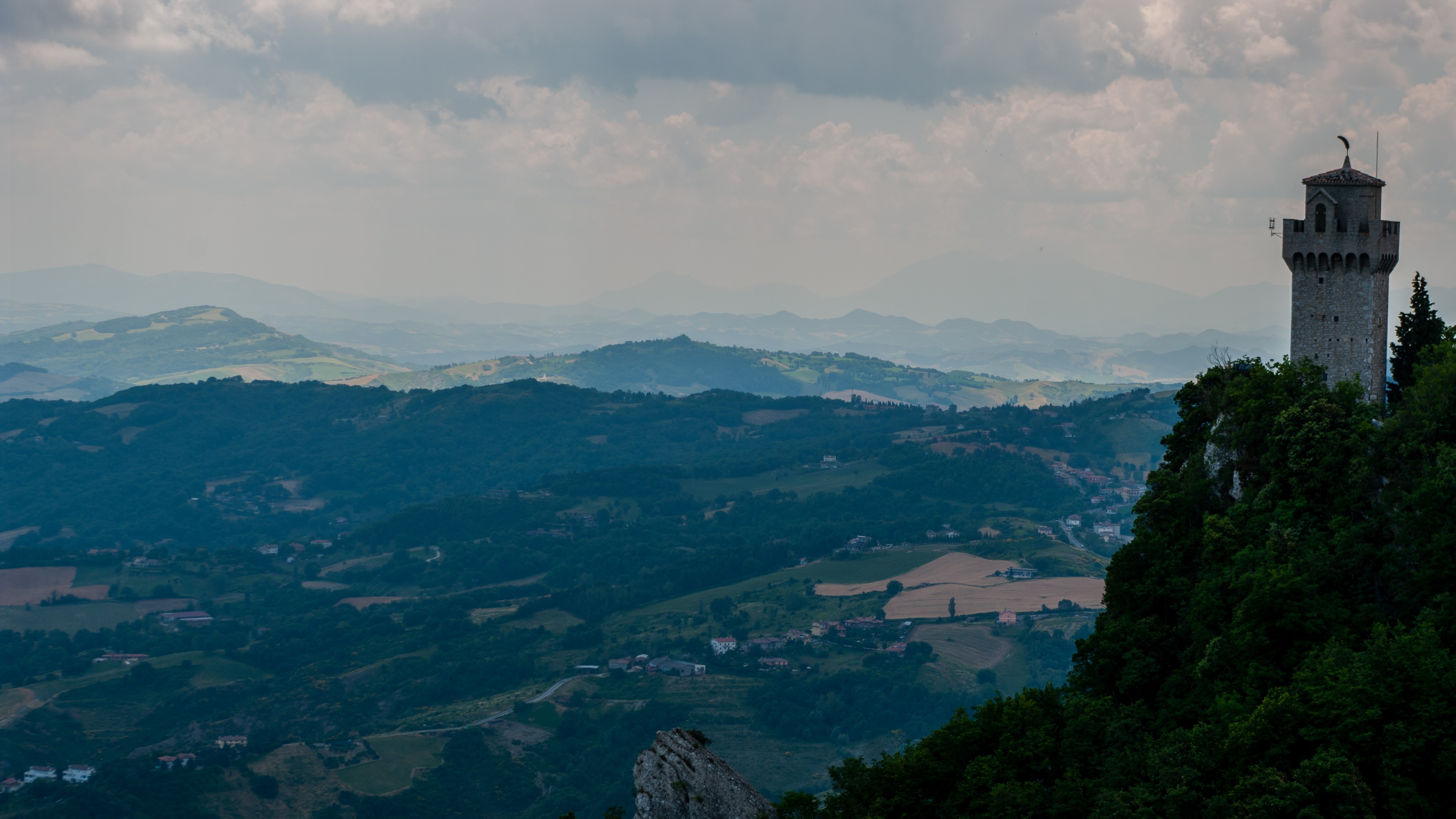 landscape, architecture, tower, mountains, mountain top, HD Wallpaper