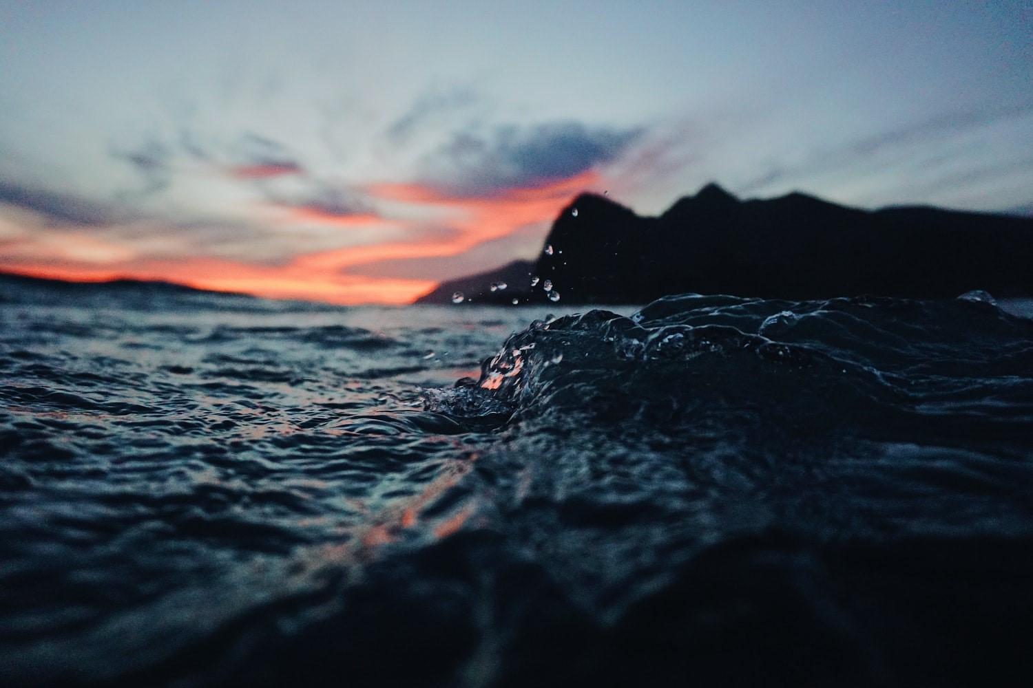 water, sea, clouds, water drops, depth of field, HD Wallpaper