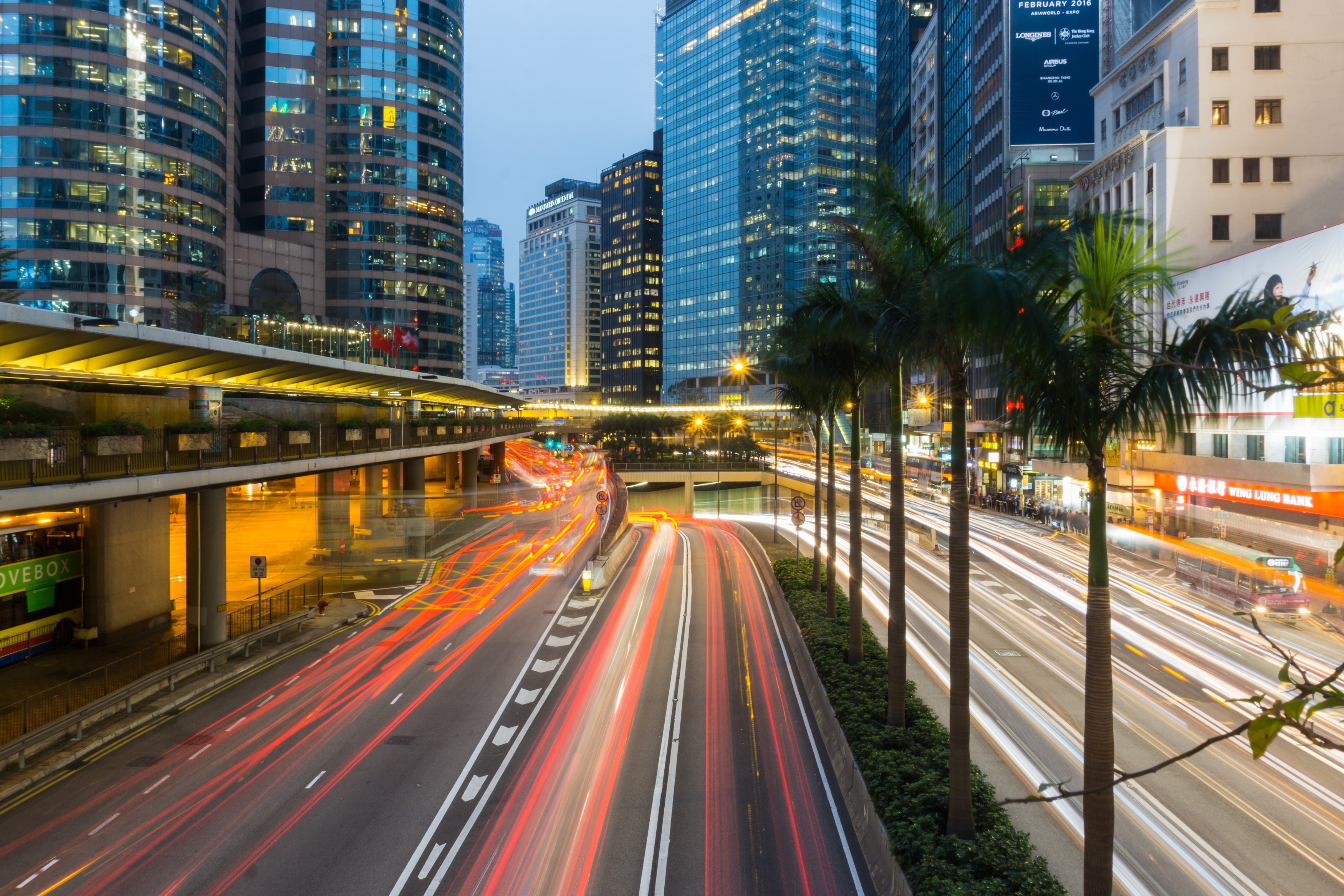 Hong Kong, blurred, city, light trails, city lights, HD Wallpaper