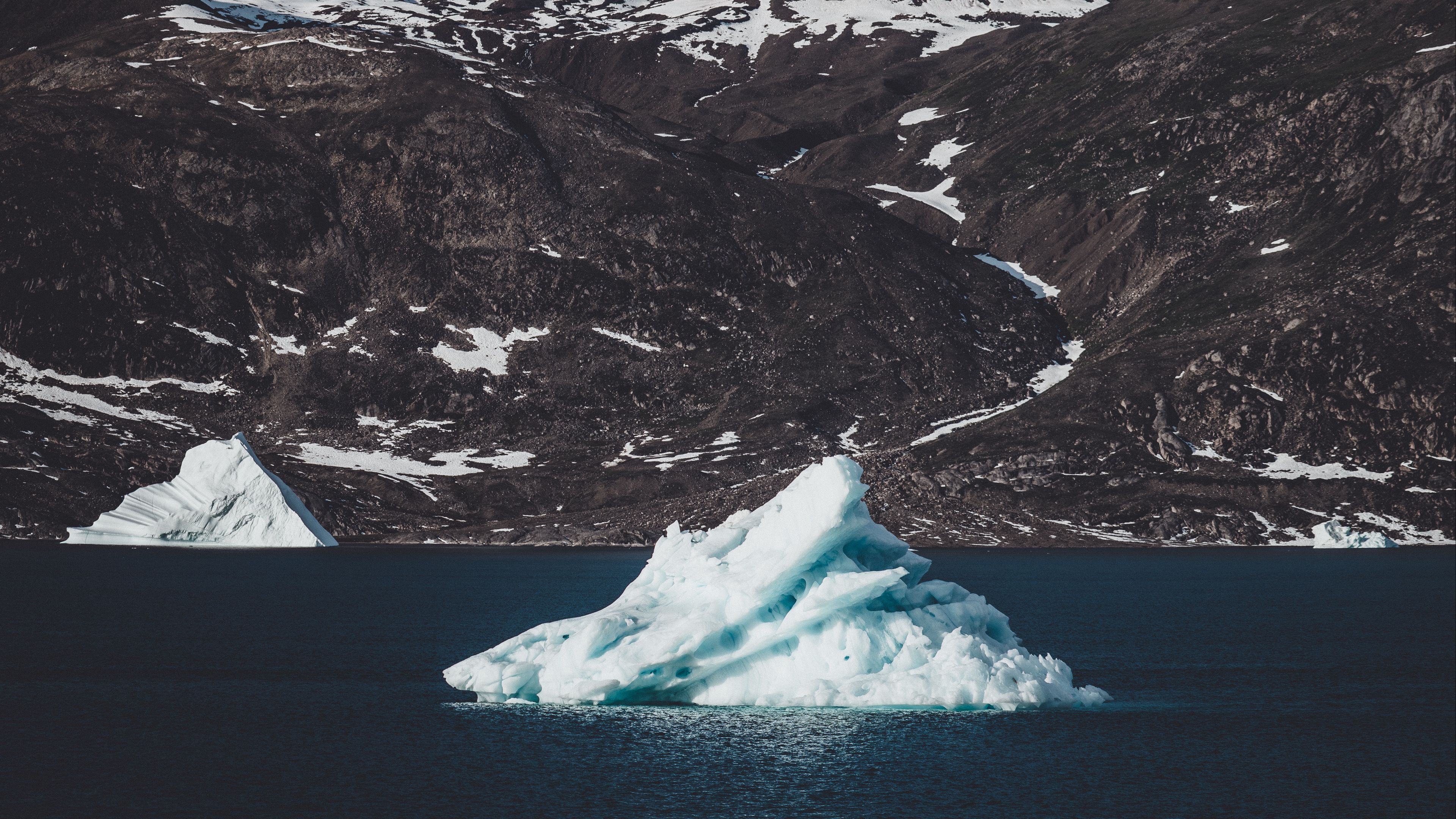 iceberg, floe, lake, mountain, sea, coast, 4k, HD Wallpaper