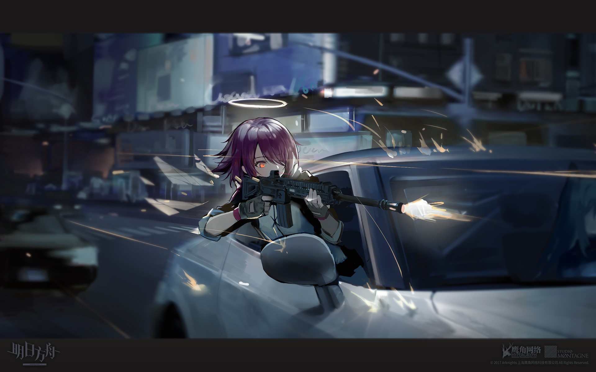 anime, anime girls, digital art, artwork, 2D, portrait, Arknights, car, Exusiai (Arknights), HD Wallpaper