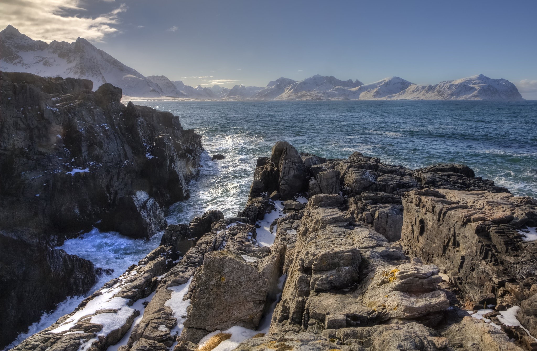 water, nature, rock, outdoors, landscape, sea, mountains, bay, HD Wallpaper