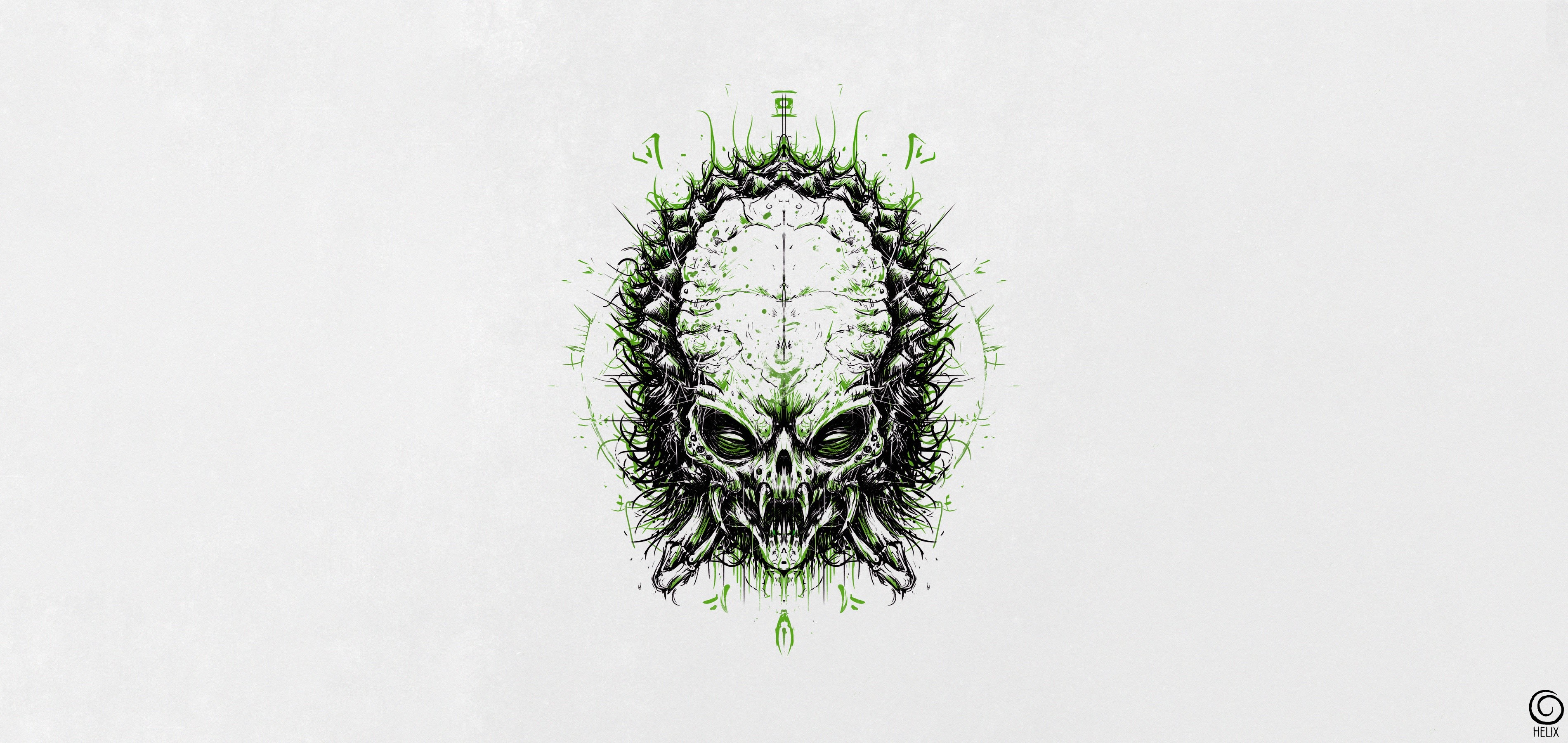 horror, artwork, skull, creature, white background, predator (creature), frontal view, HD Wallpaper