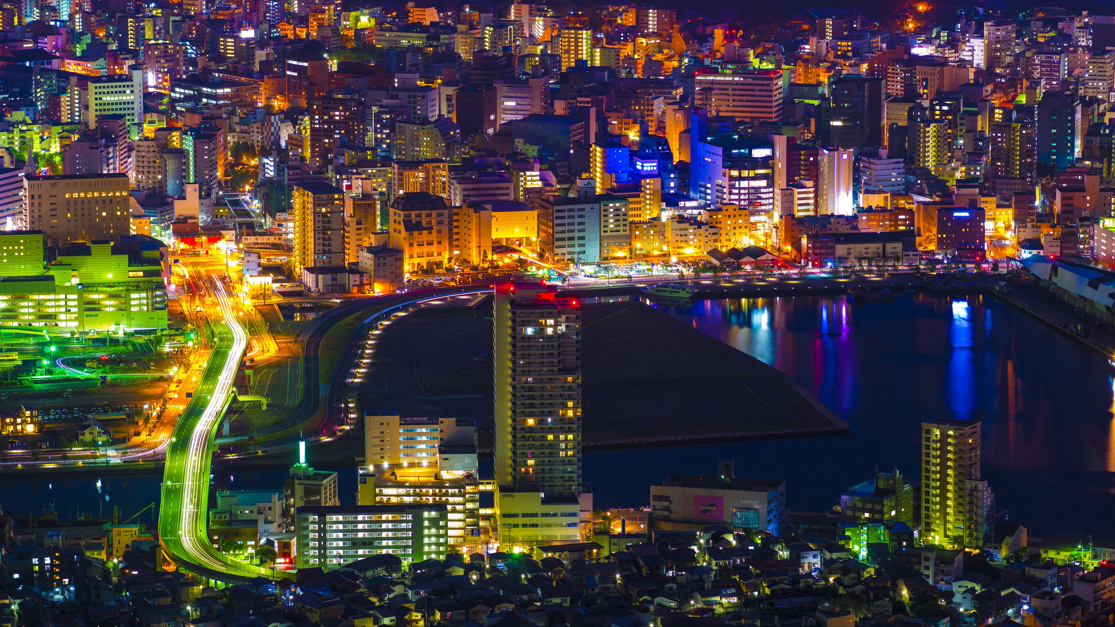 night city, city lights, aerial view, japan, 4k, HD Wallpaper