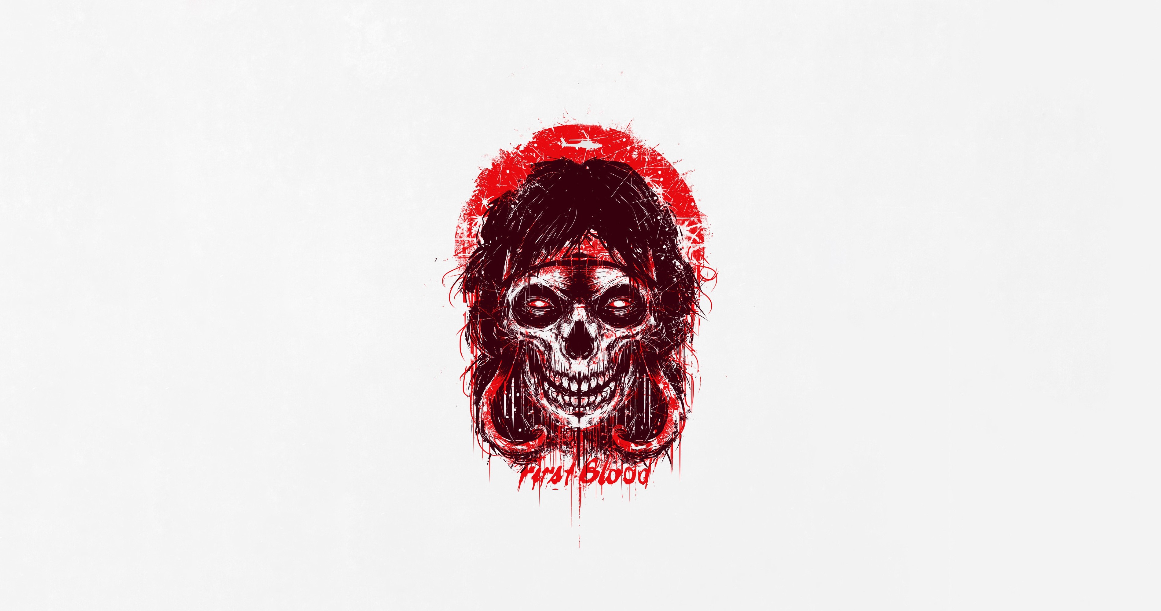 skull, movies, Rambo, simple background, artwork, white background, frontal view, HD Wallpaper