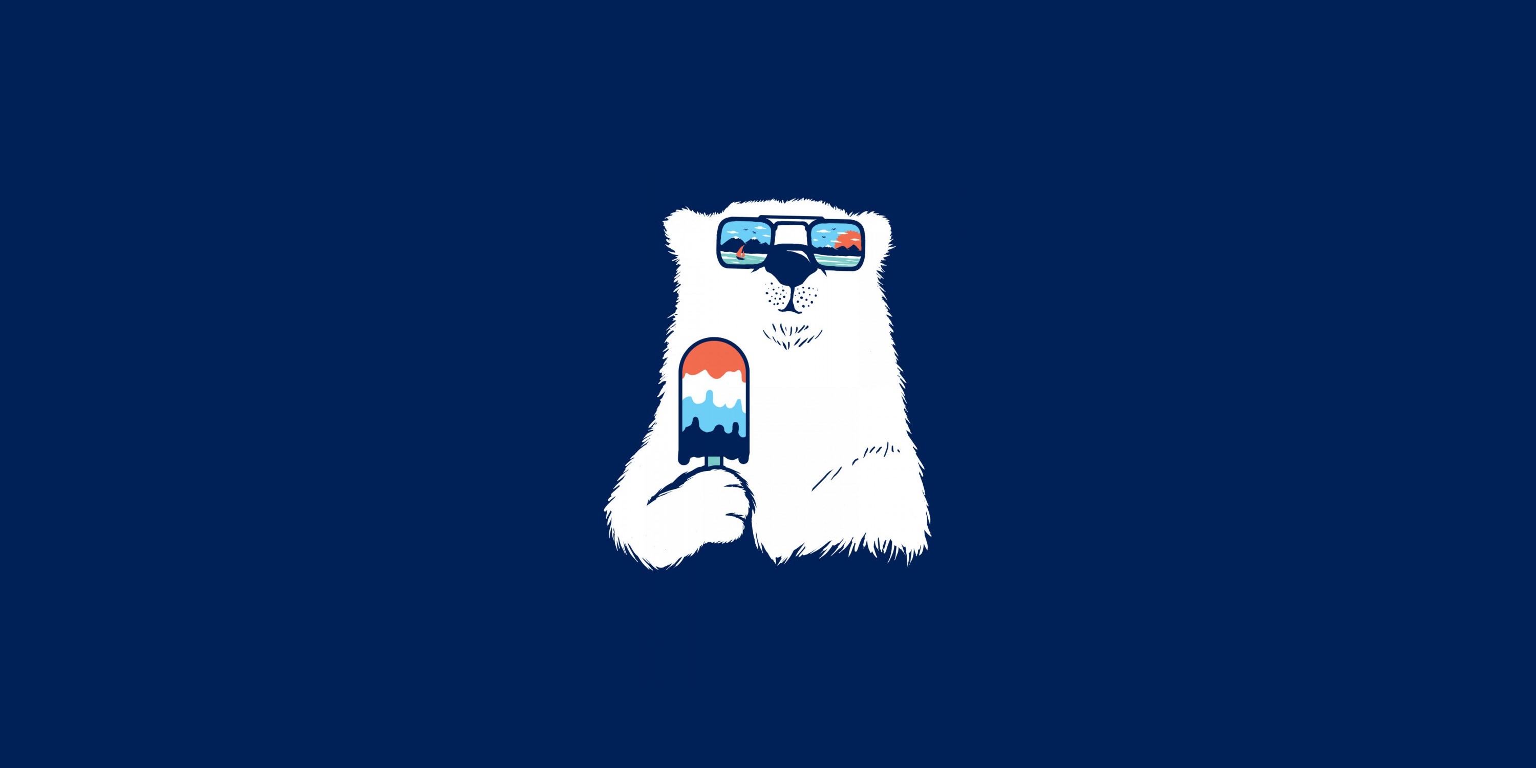 simple background, blue background, animals, bears, food, popsicle, shades, polar bears, artwork, HD Wallpaper