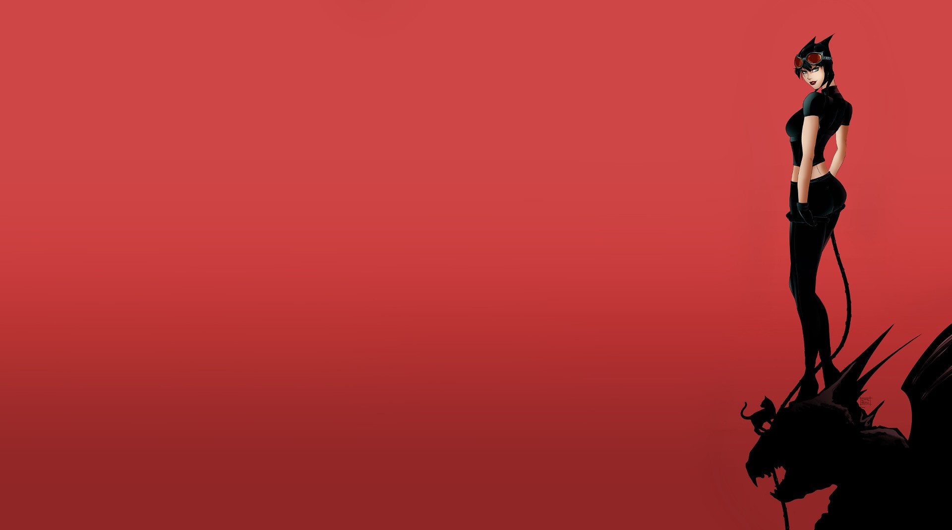 red background, simple background, fantasy girl, fantasy art, Catwoman, HD Wallpaper
