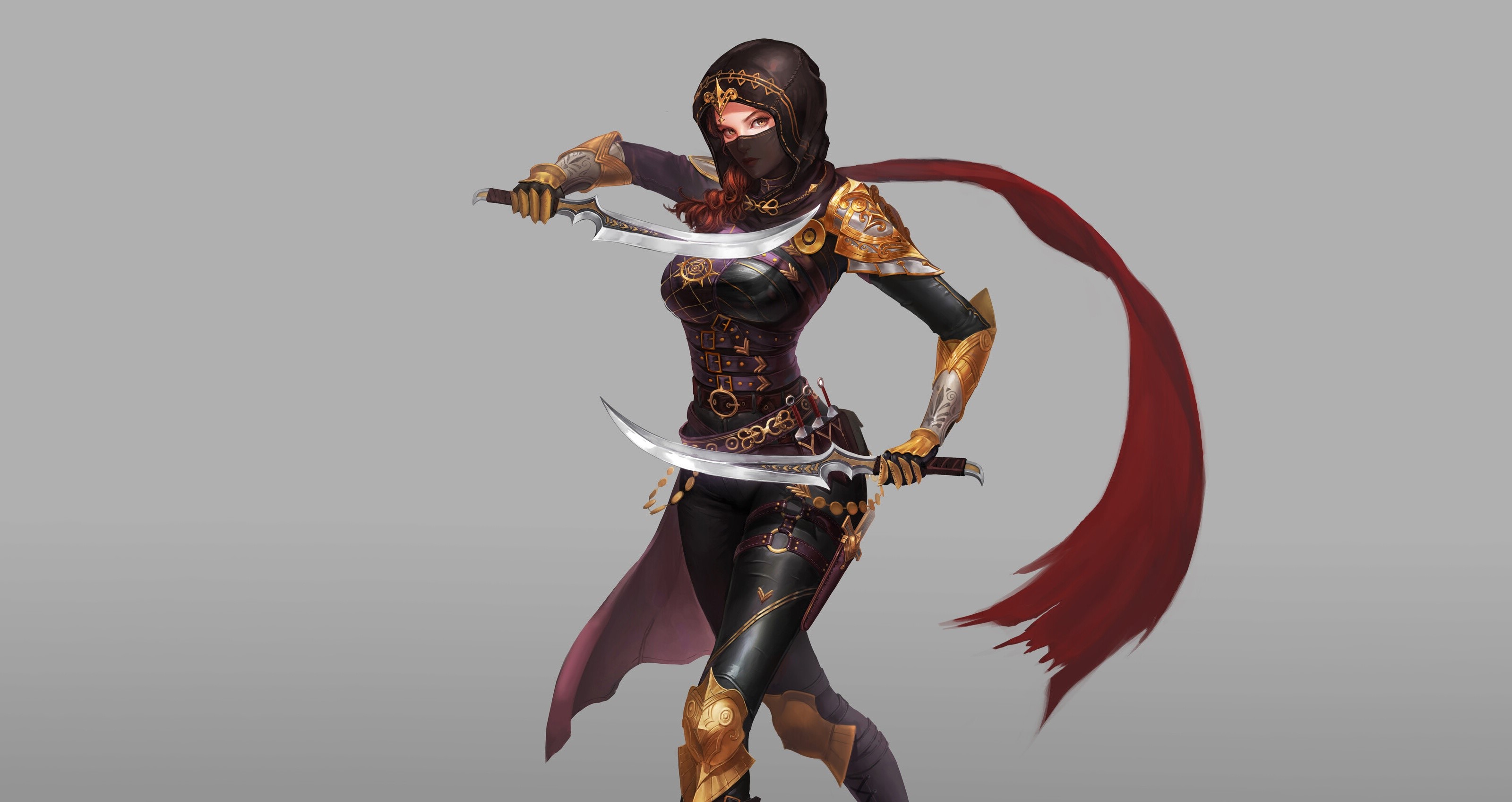 fantasy art, simple background, fantasy girl, weapon, HD Wallpaper