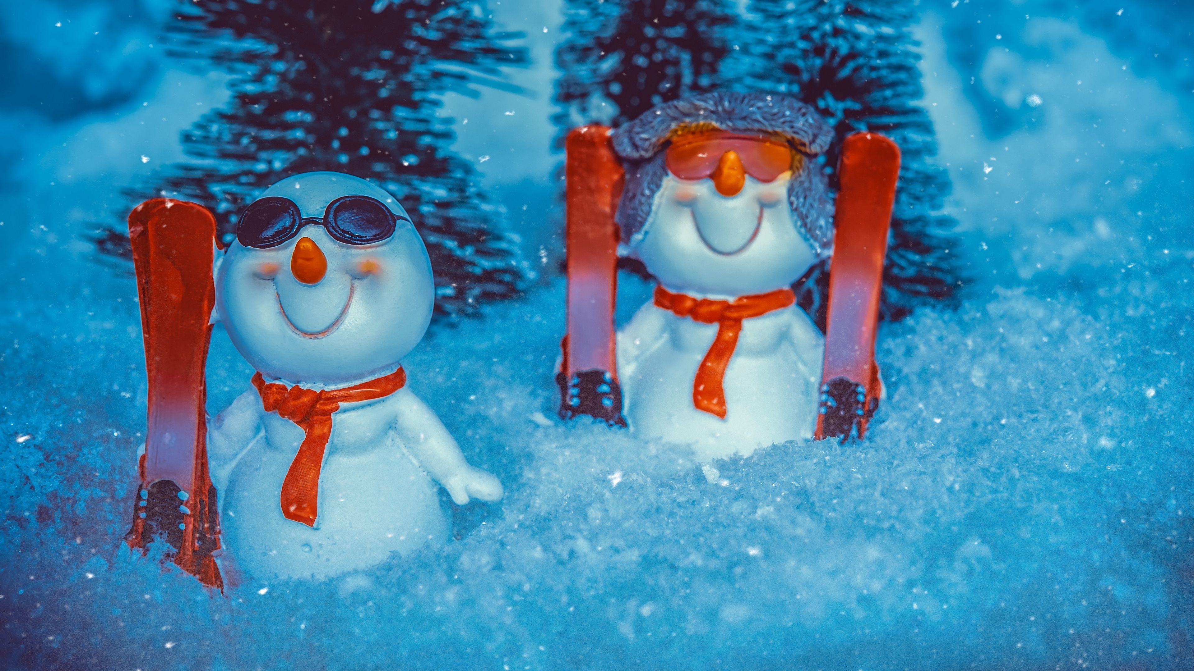 snowman, new year, christmas, snow, figurine, toy, 4k, HD Wallpaper