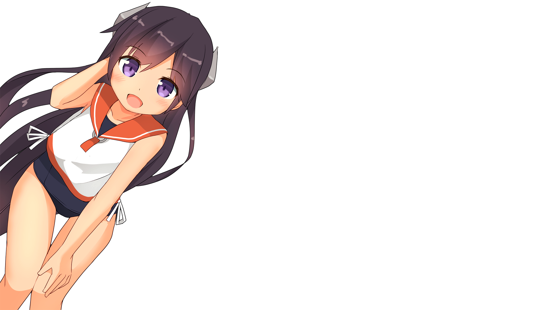 anime, manga, anime girls, looking at viewer, simple background, Kantai Collection, i-400 (KanColle), schoolgirl, school swimsuit, sailor uniform, white background, HD Wallpaper