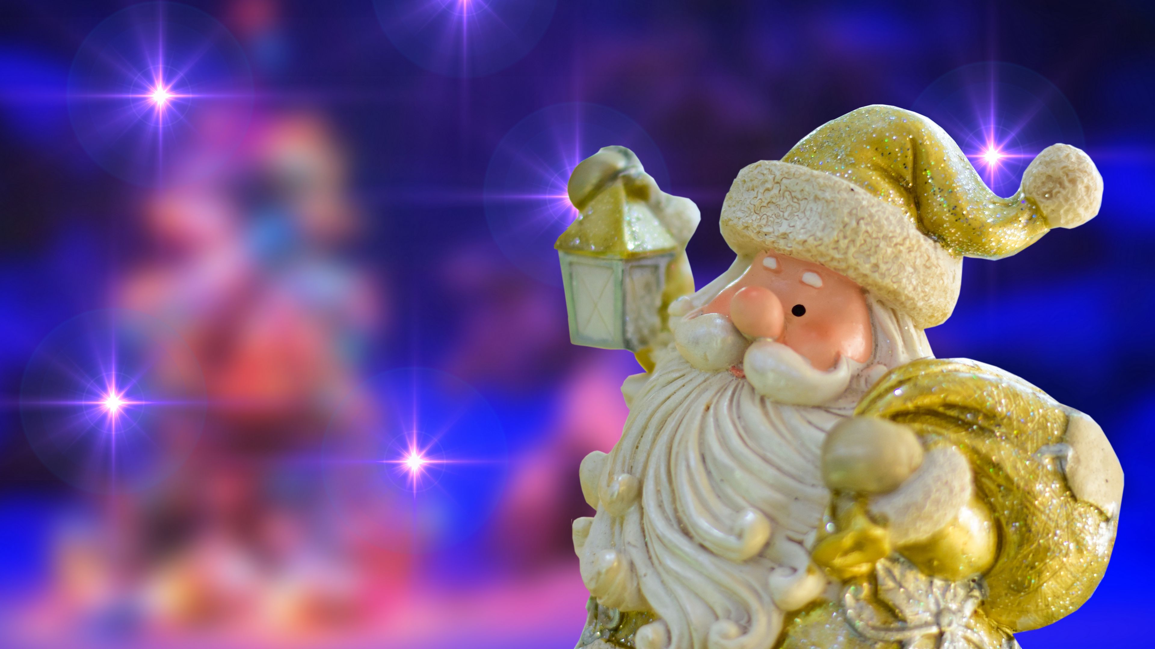 santa claus, figurine, toy, new year, christmas, shine, 4k, HD Wallpaper
