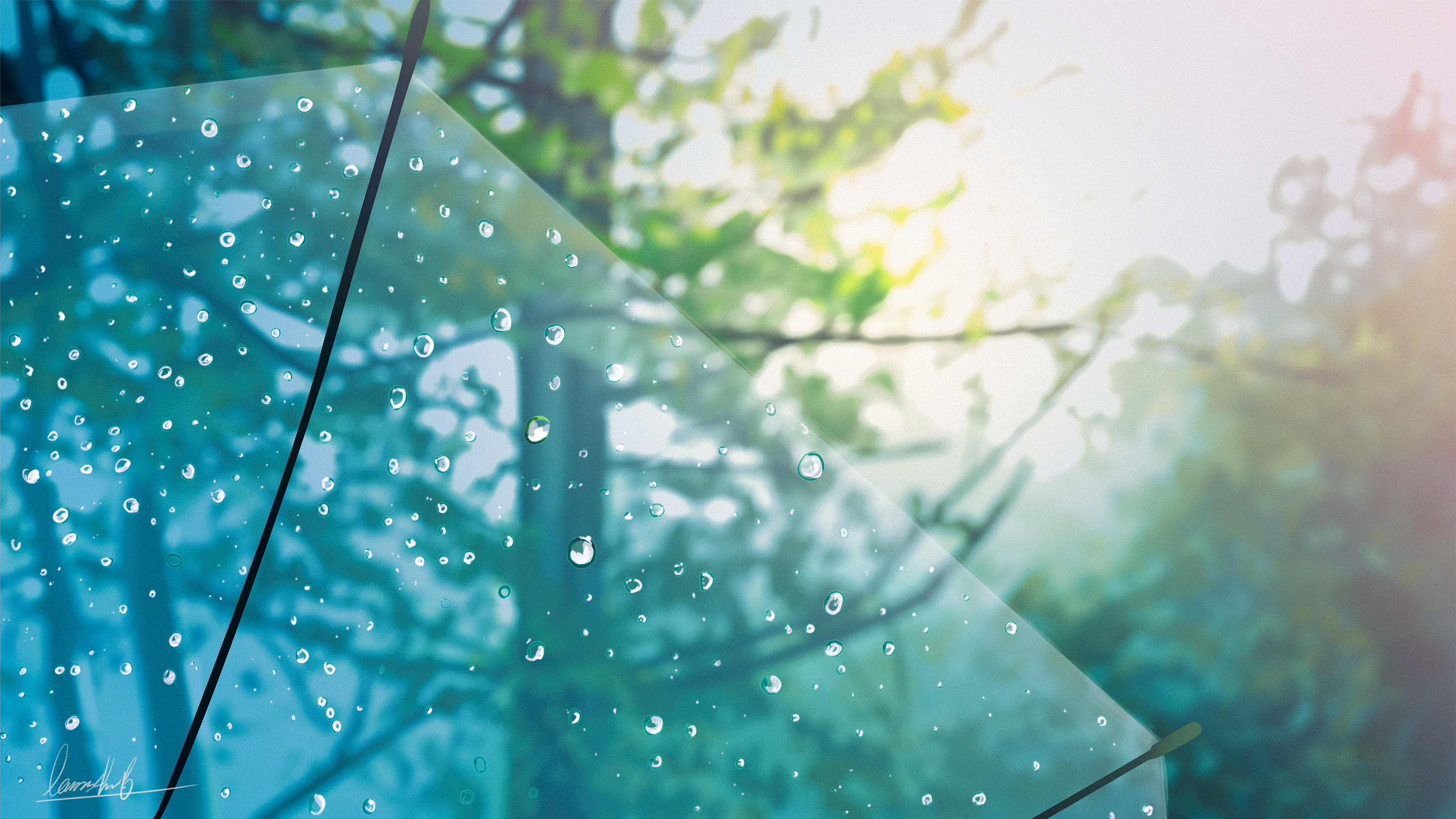 anime, rain, umbrella, nature, HD Wallpaper