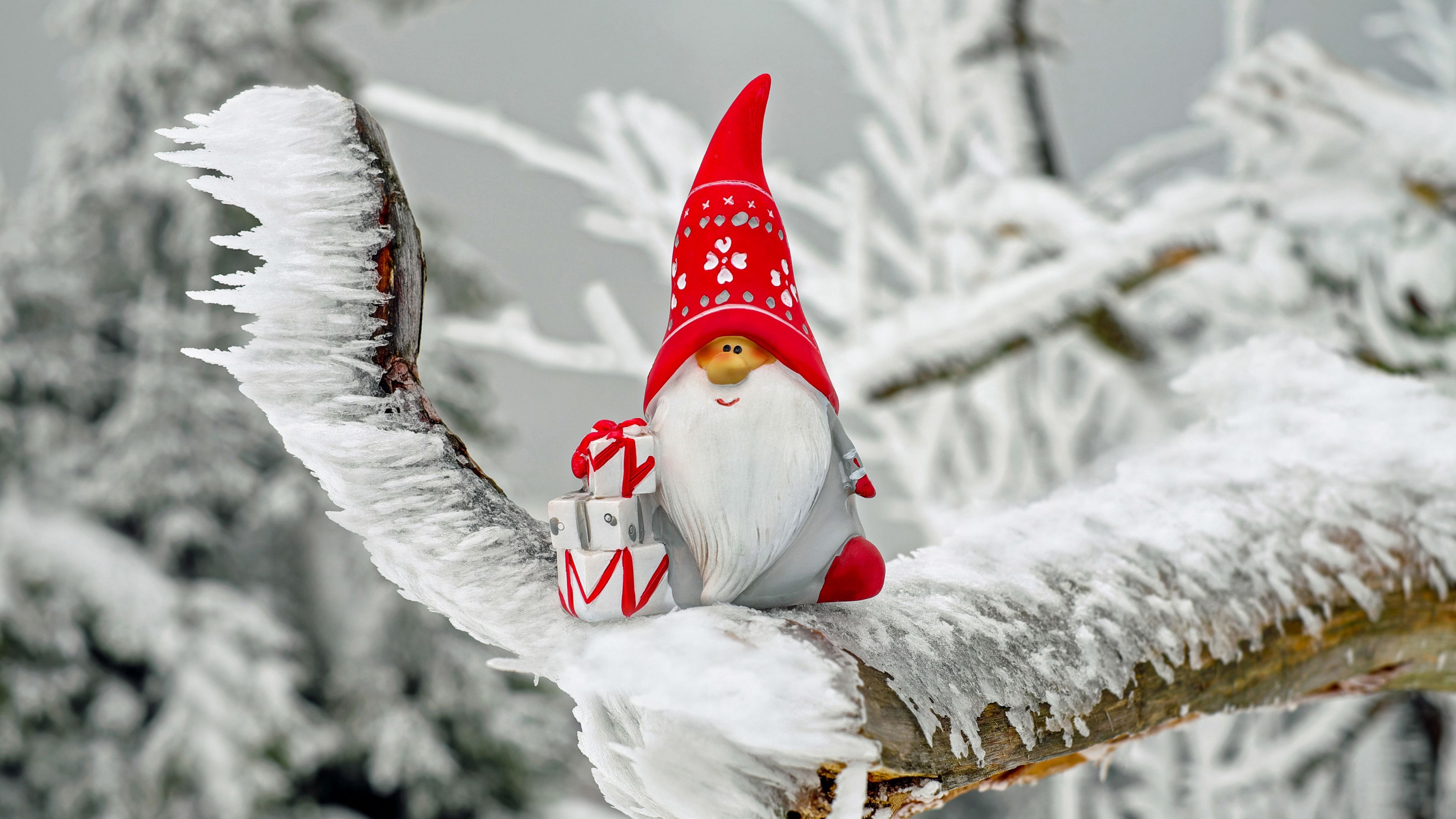 santa claus, new year, figurine, christmas, snow, ice, toy, 4k, HD Wallpaper