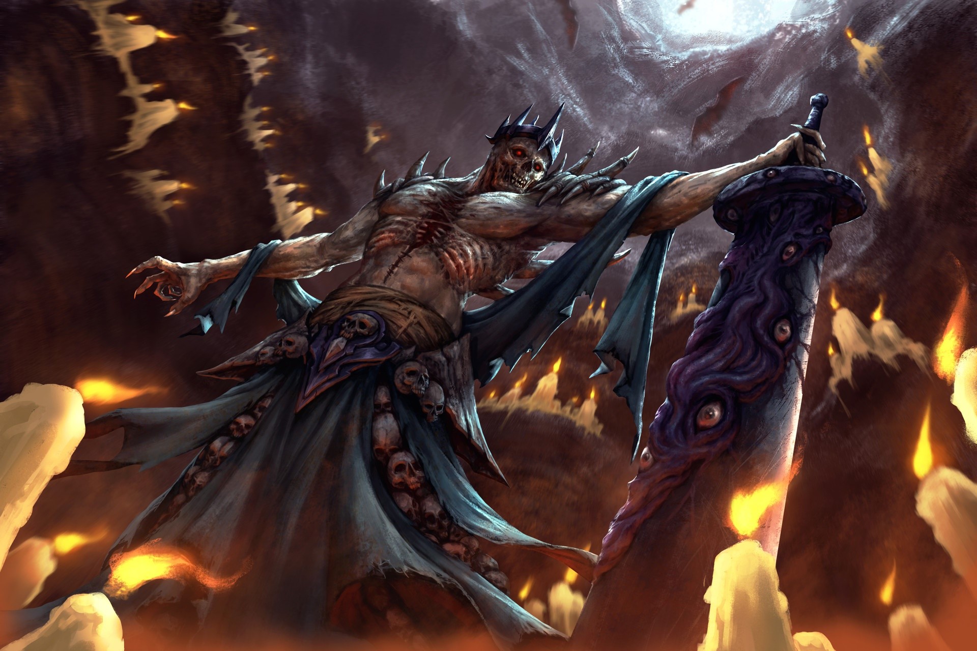 artwork, fantasy art, demon, red eyes, skull, HD Wallpaper
