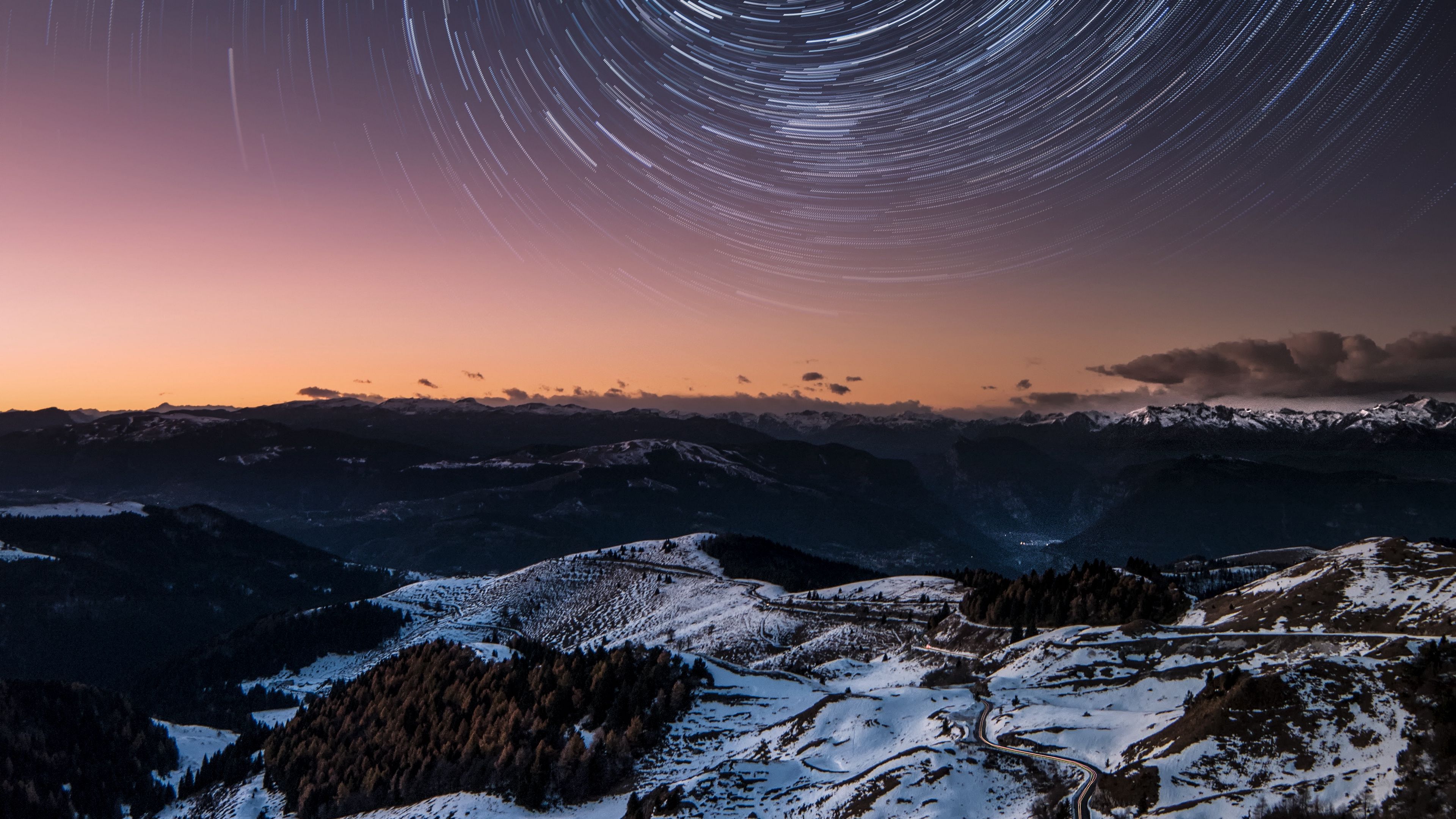 mountains, starry sky, night, peak, dolomites, italy, 4k, HD Wallpaper