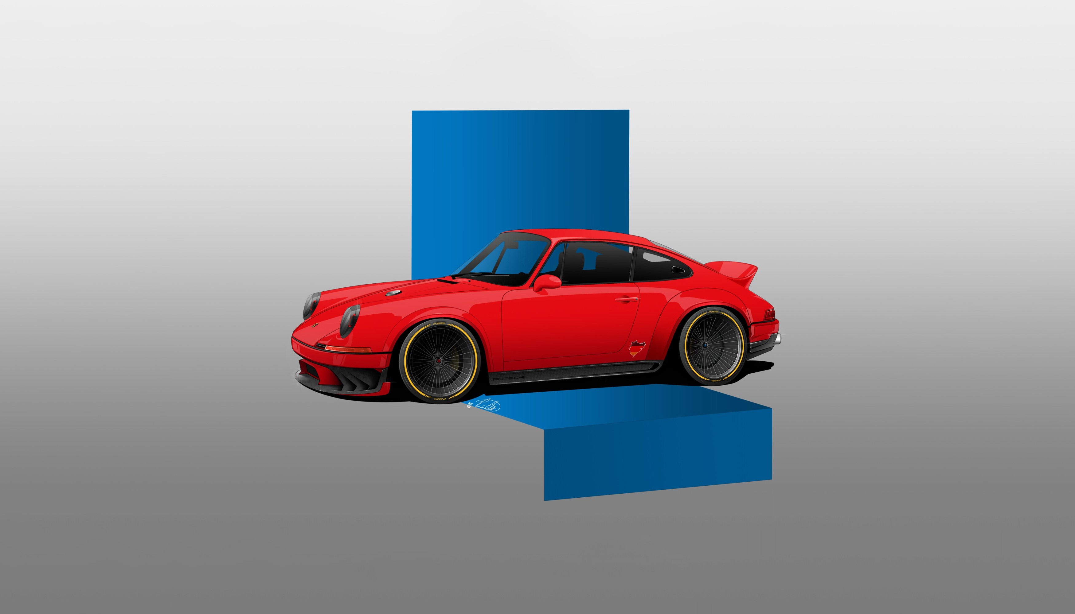 simple background, car, Porsche, red cars, artwork, vehicle, HD Wallpaper