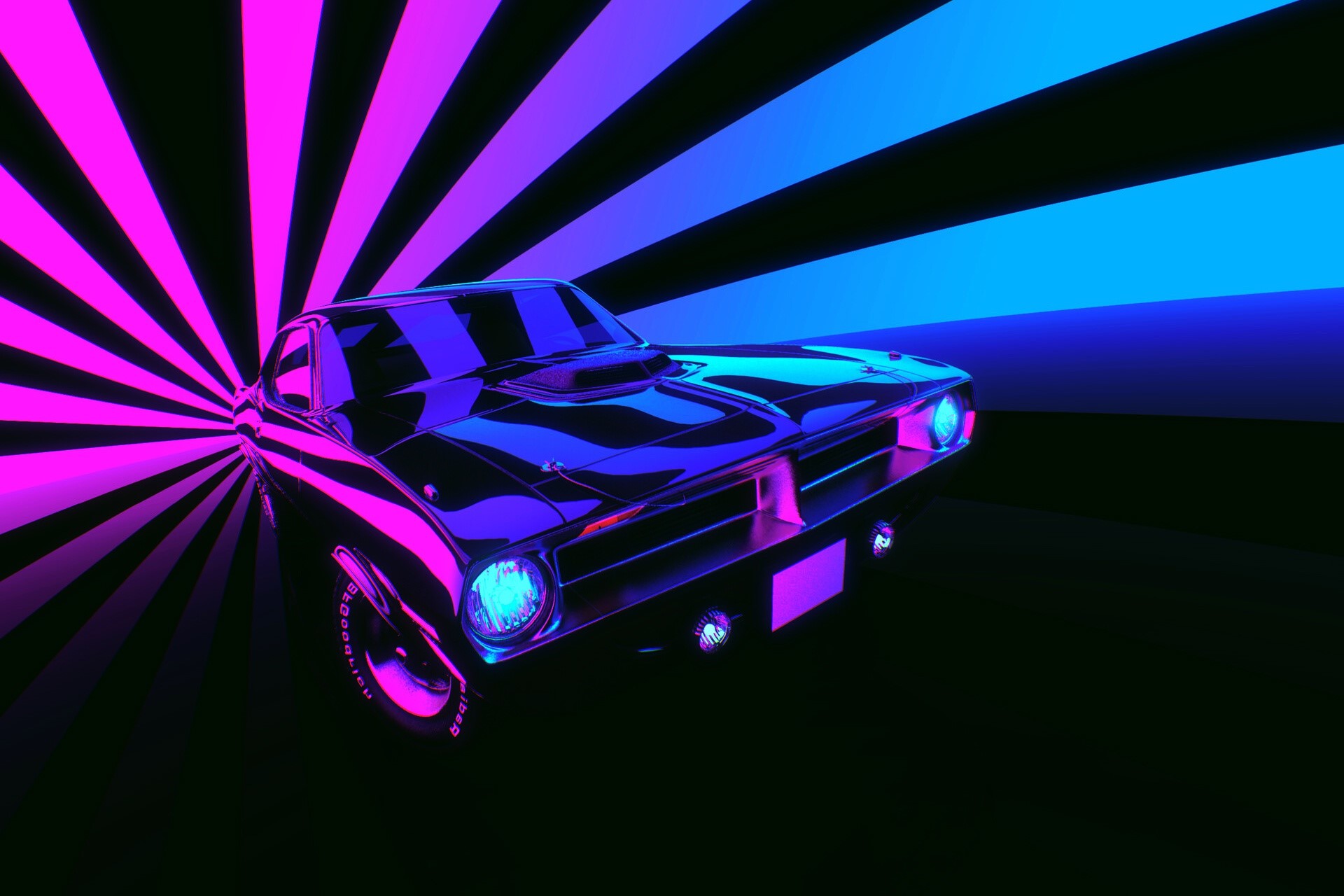 synthwave, car, vehicle, artwork, Plymouth Barracuda, pink, HD Wallpaper