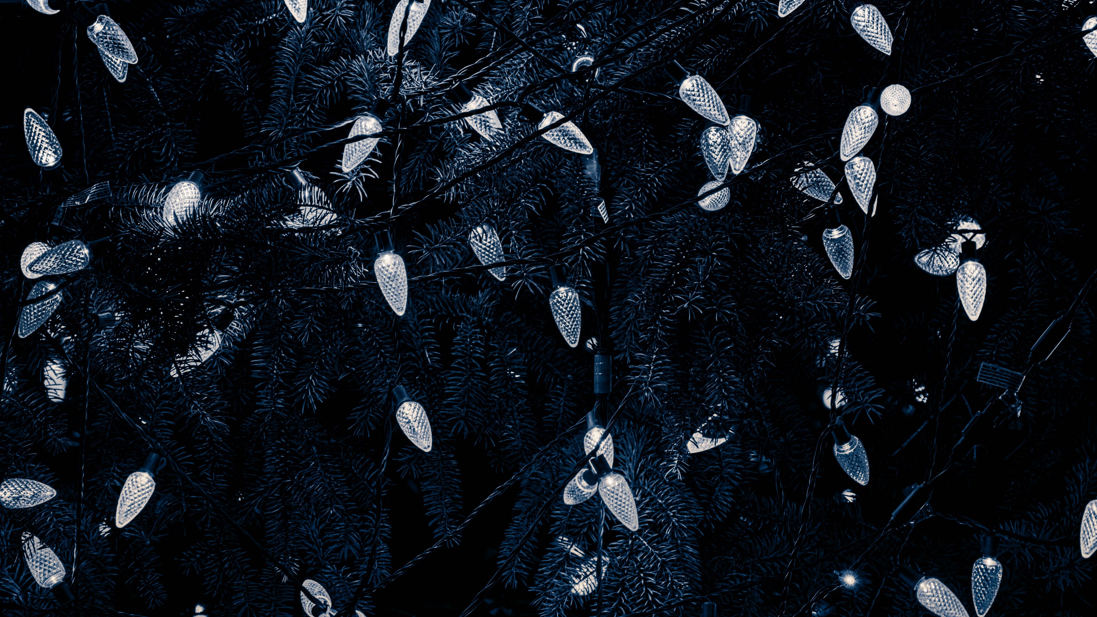 garland, decoration, christmas, new year, dark, 4k, HD Wallpaper