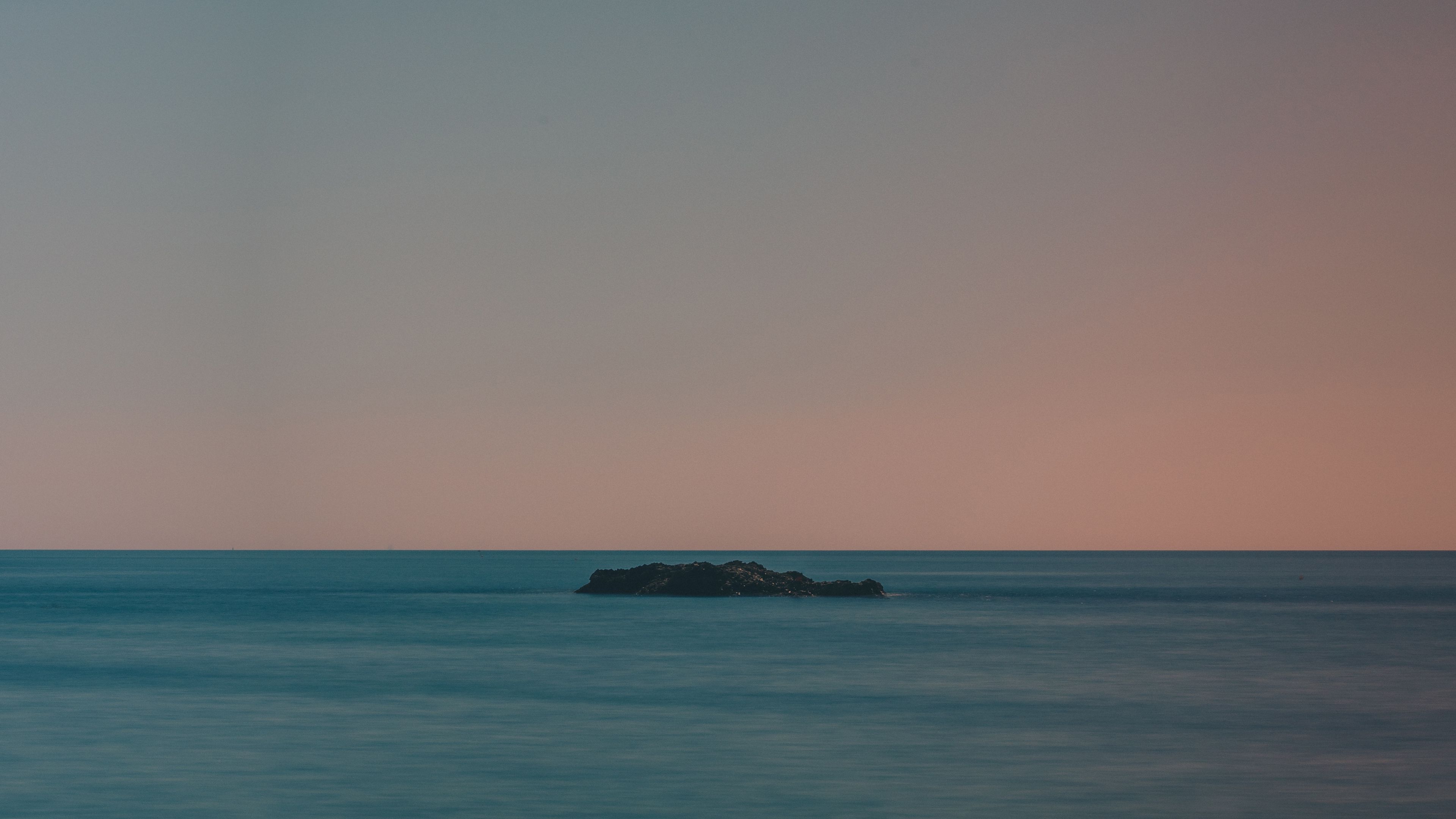 island, sea, horizon, sunset, 4k, HD Wallpaper