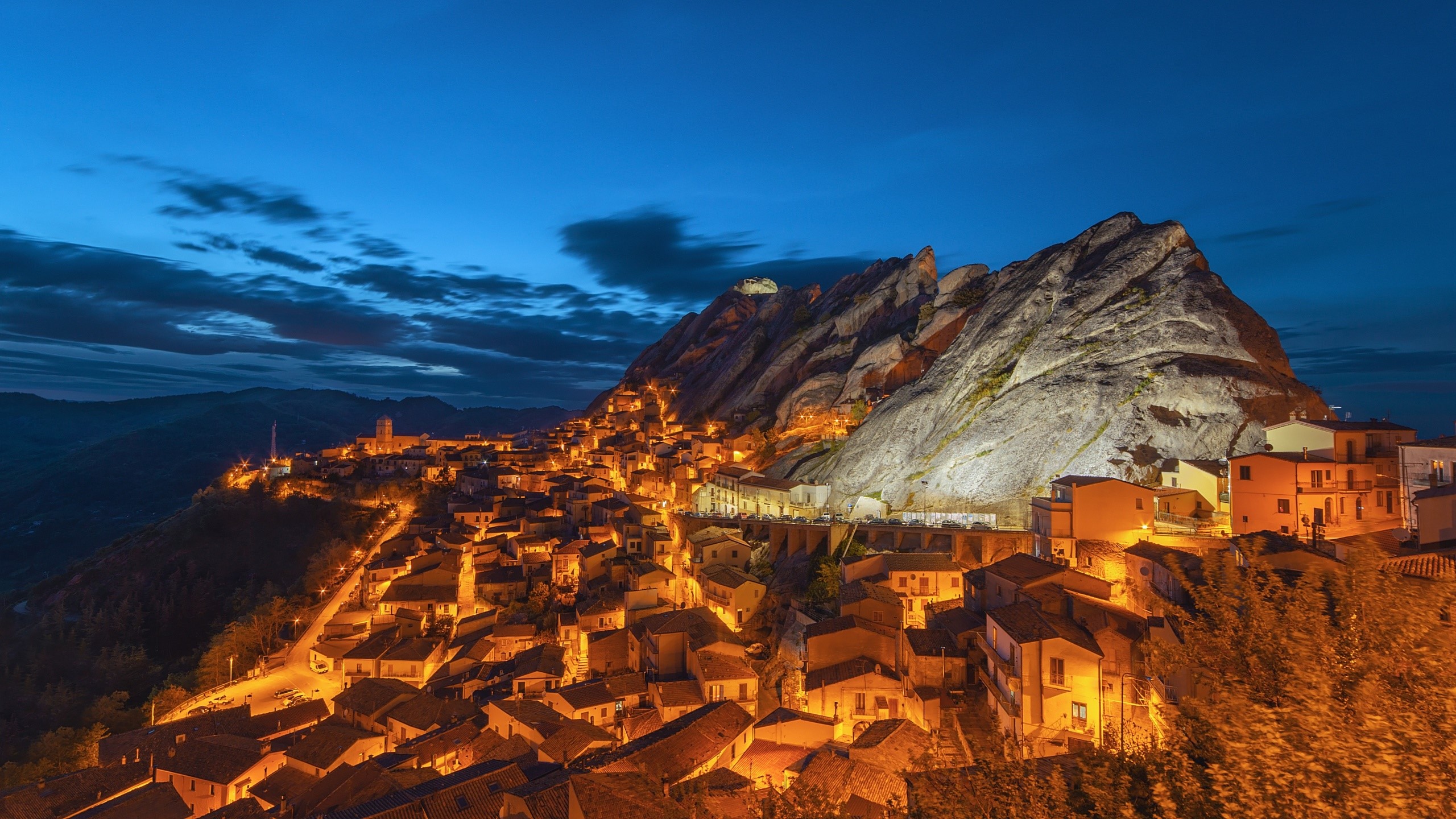 lights, town, Italy, mountains, building, HD Wallpaper