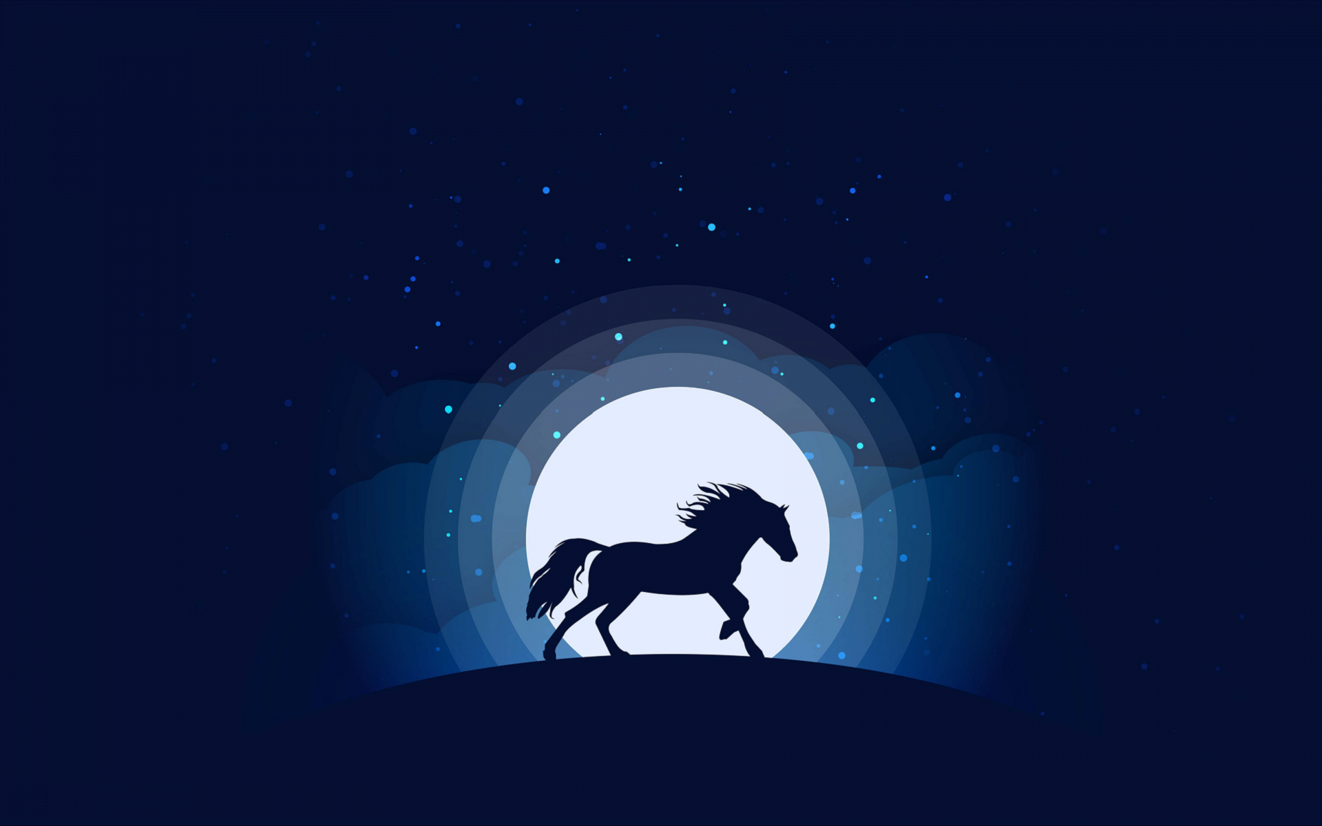 artwork, digital art, minimalism, horse, animals, Moon, stars, night, HD Wallpaper