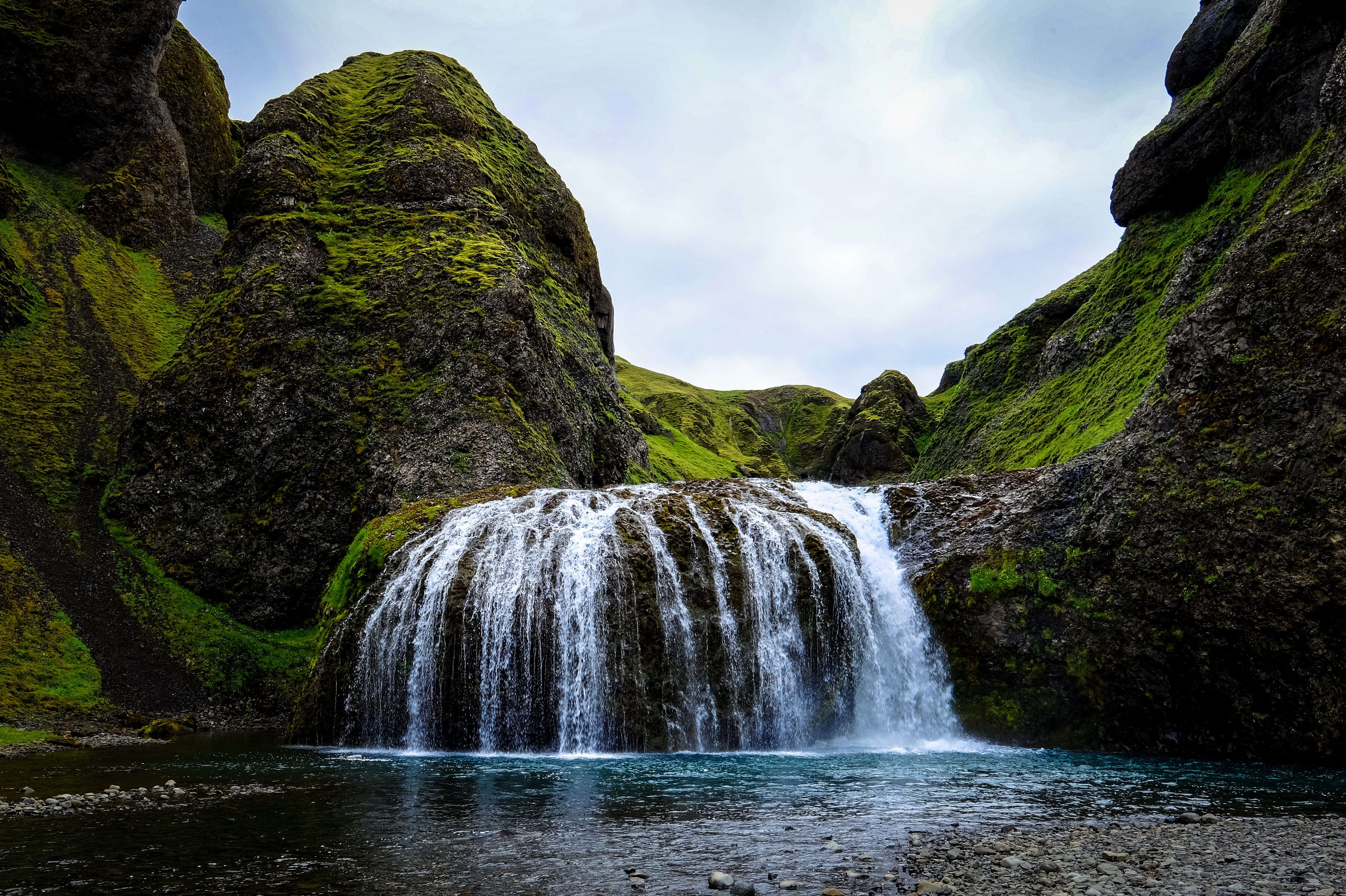 nature, waterfall, water, river, moss, landscape, HD Wallpaper