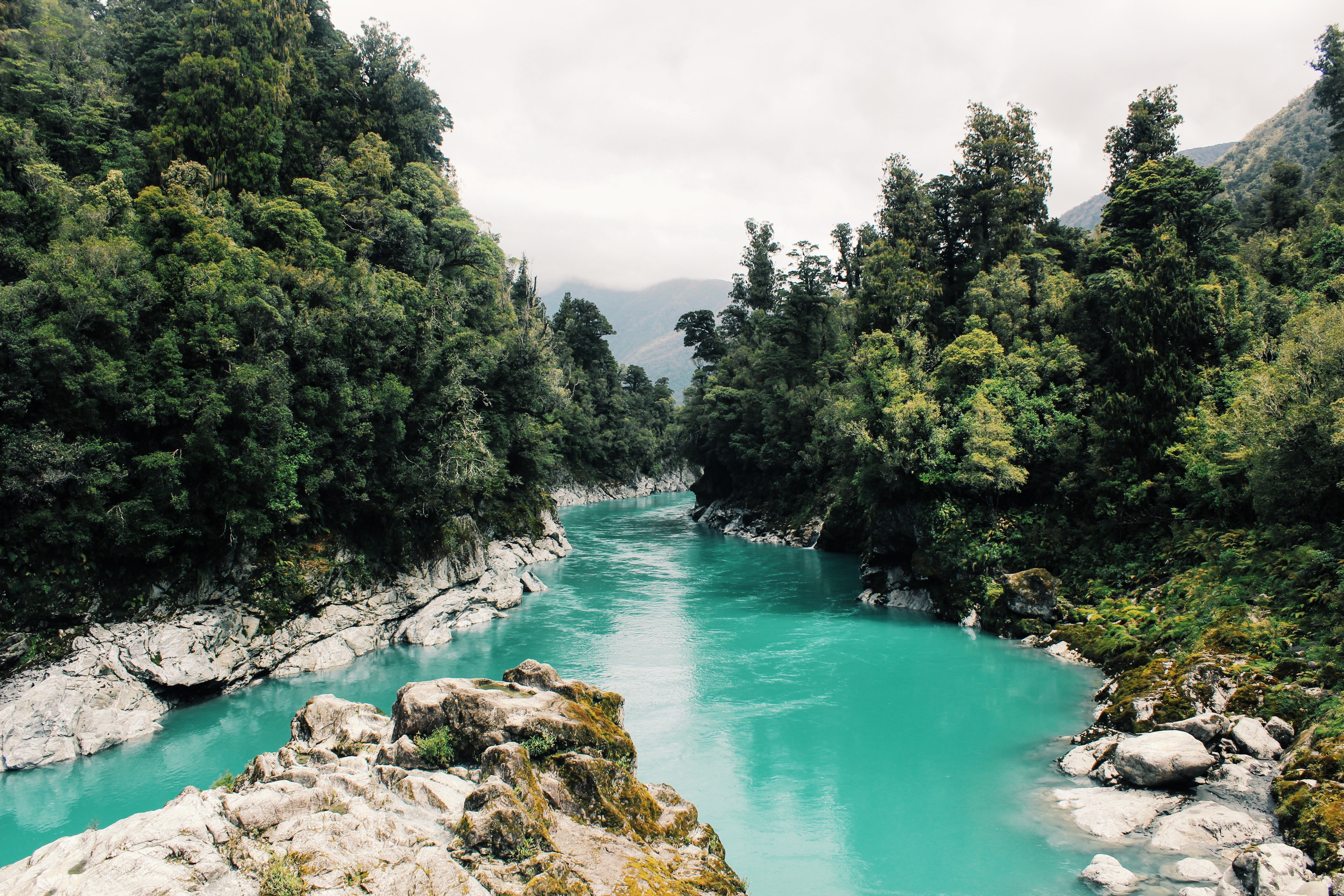 nature, trees, river, rocks, turquoise, landscape, HD Wallpaper