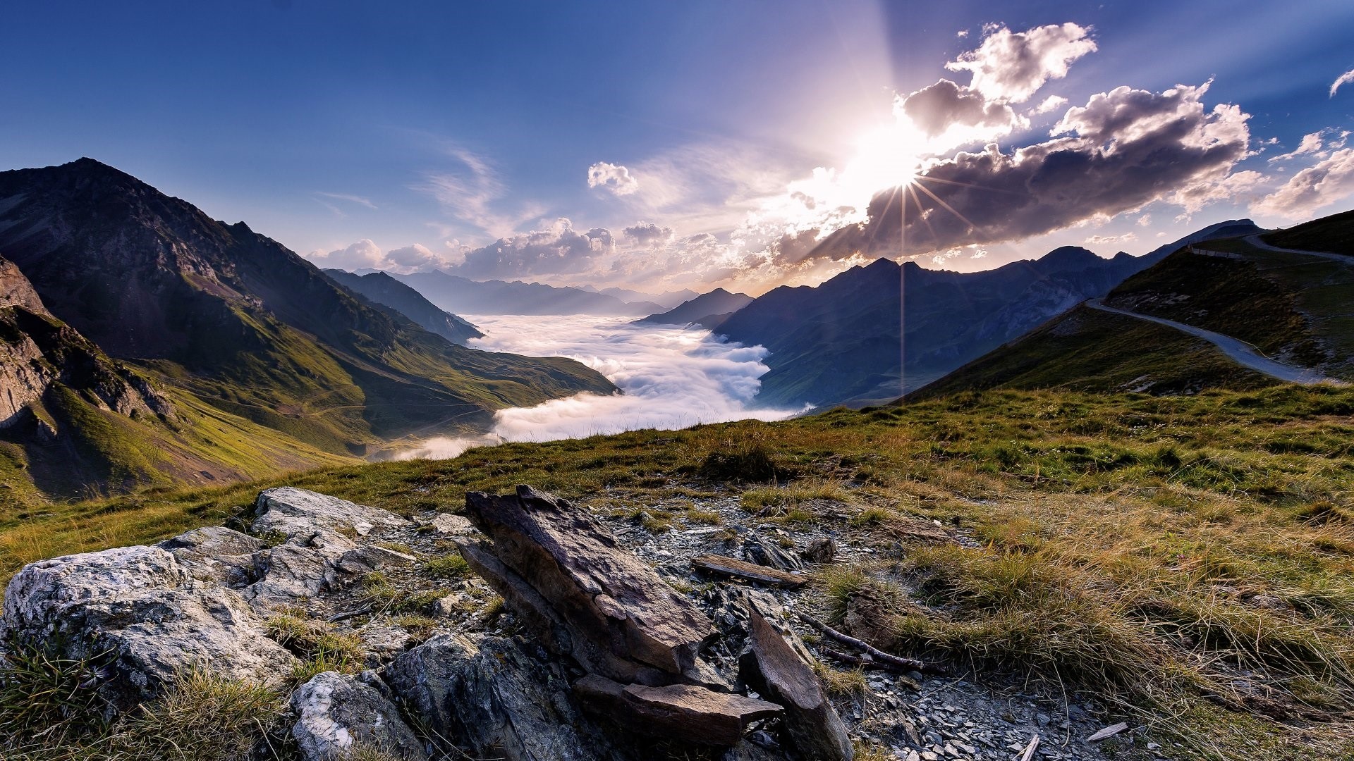 nature, landscape, mountains, clouds, rocks, mist, HD Wallpaper
