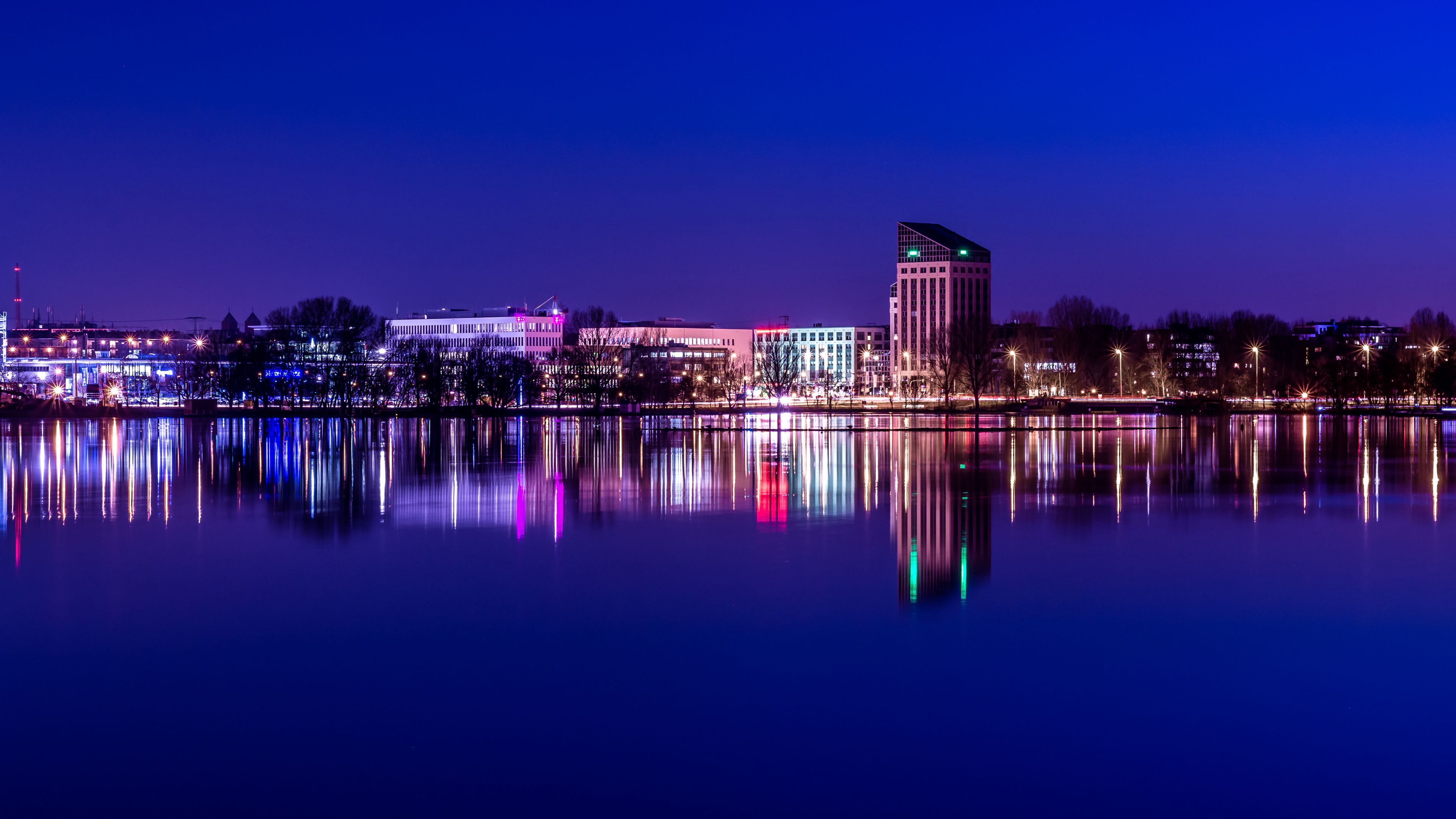 night city, panorama, reflection, nuremberg, germany, 4k, HD Wallpaper