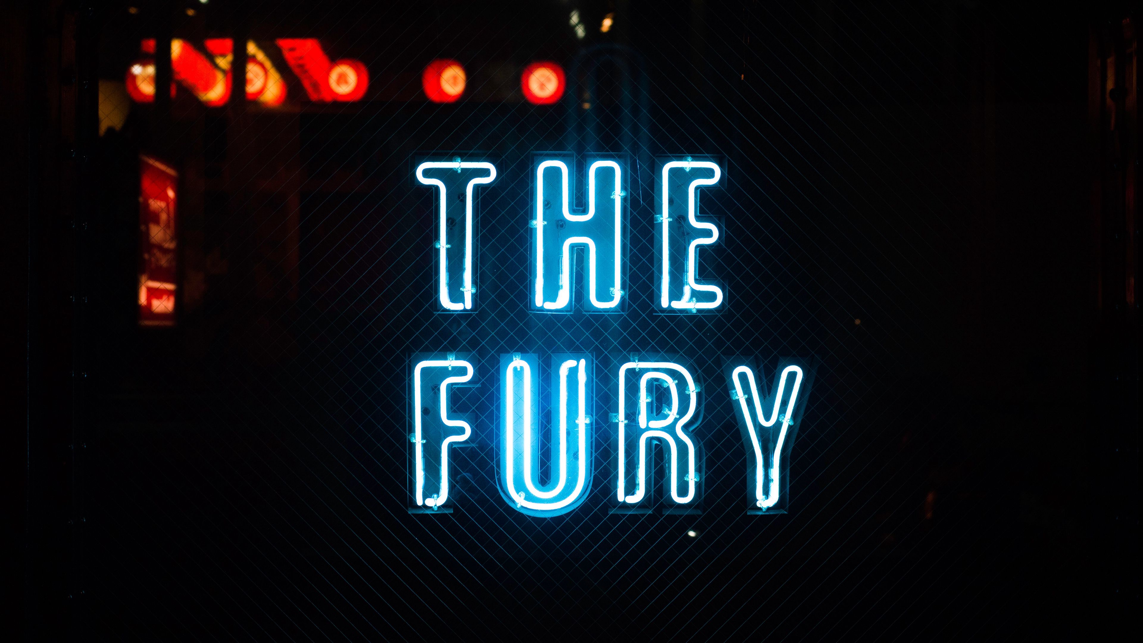 fury, neon, inscription, mesh, lights, 4k, HD Wallpaper
