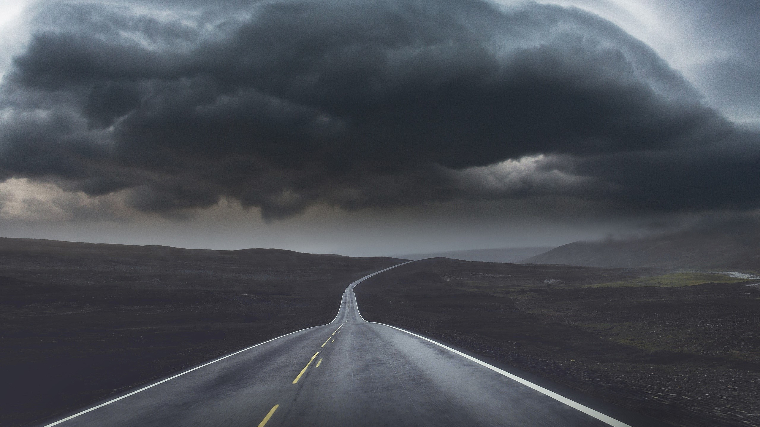 road, sky, landscape, clouds, asphalt, plains, storm, gloomy, HD Wallpaper