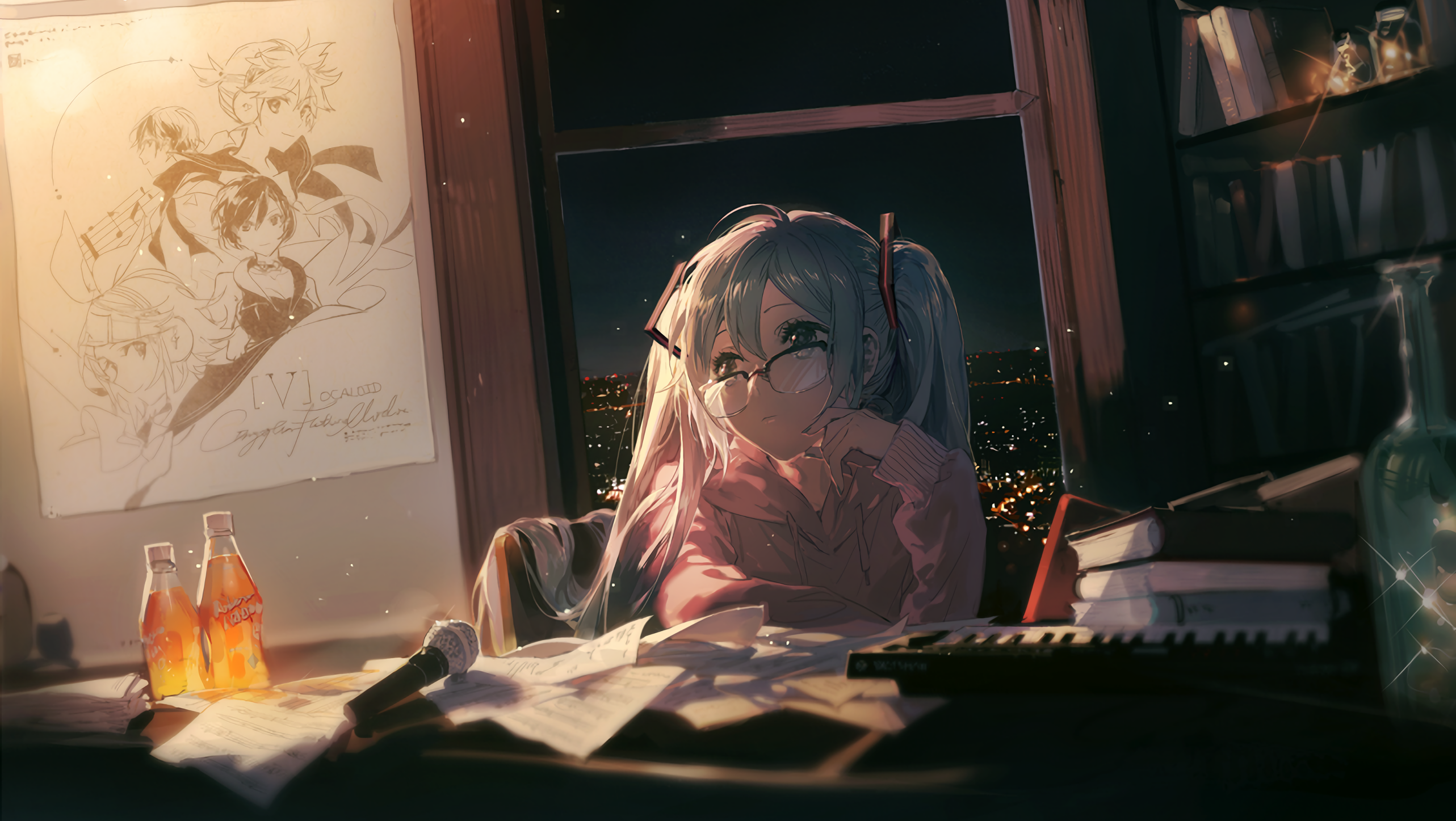 anime, anime girls, night, Vocaloid, Hatsune Miku, HD Wallpaper