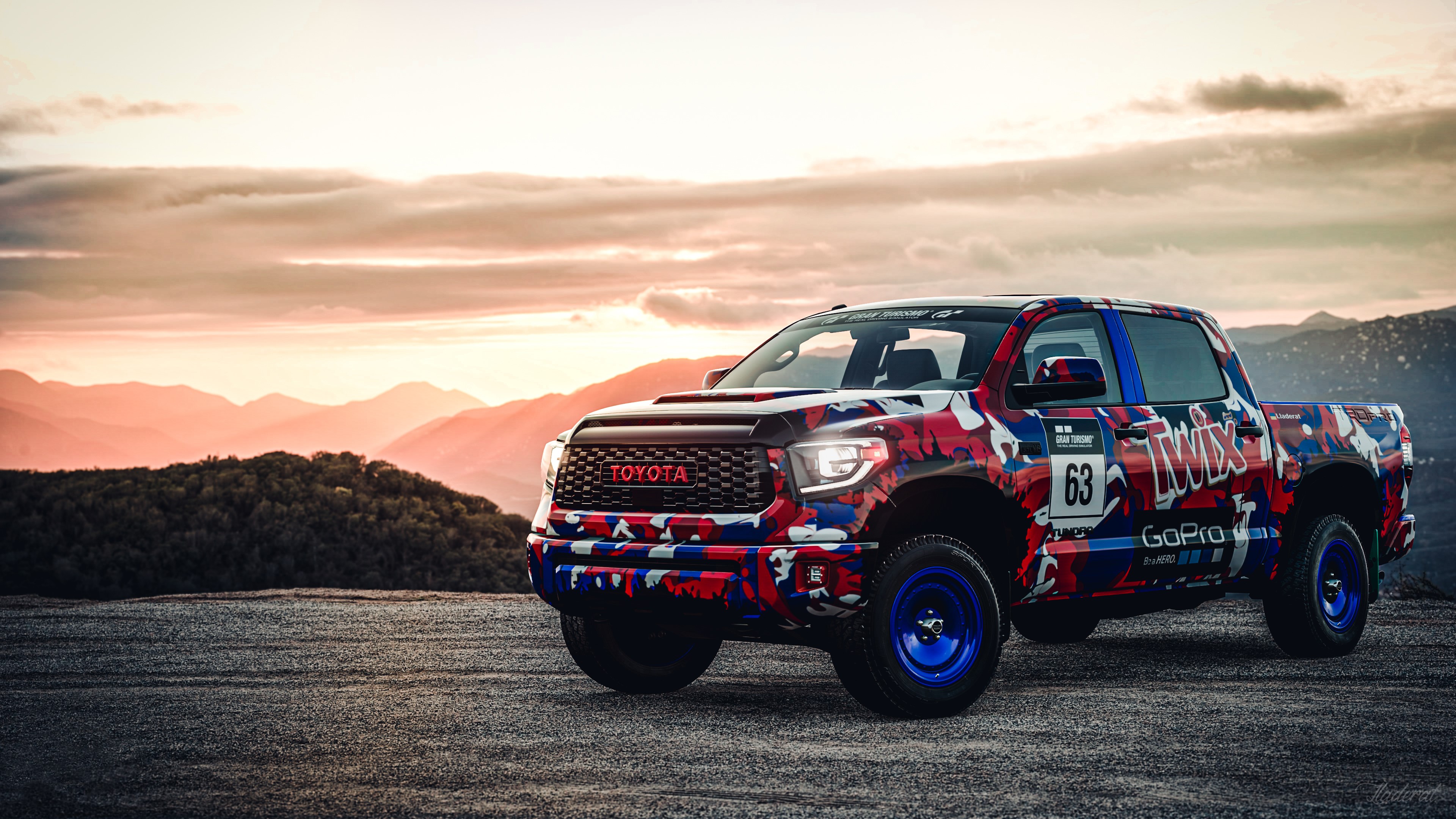 Toyota Tundra, Toyota Tundra 2019, Toyota, pickup trucks, sunset, trucks, truck, offroad, livery, Gran Turismo, Gran Turismo Sport, PlayStation, PlayStation 4, HD Wallpaper