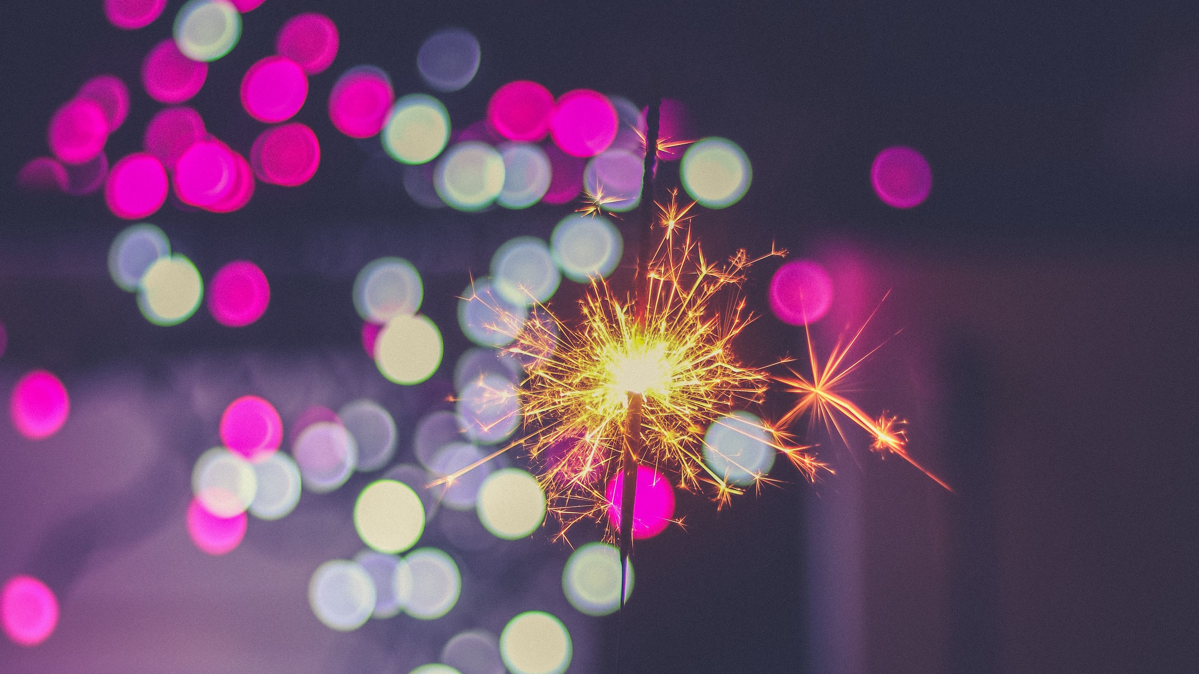 sparkler, sparkles, glare, bokeh, colorful, 4k, HD Wallpaper