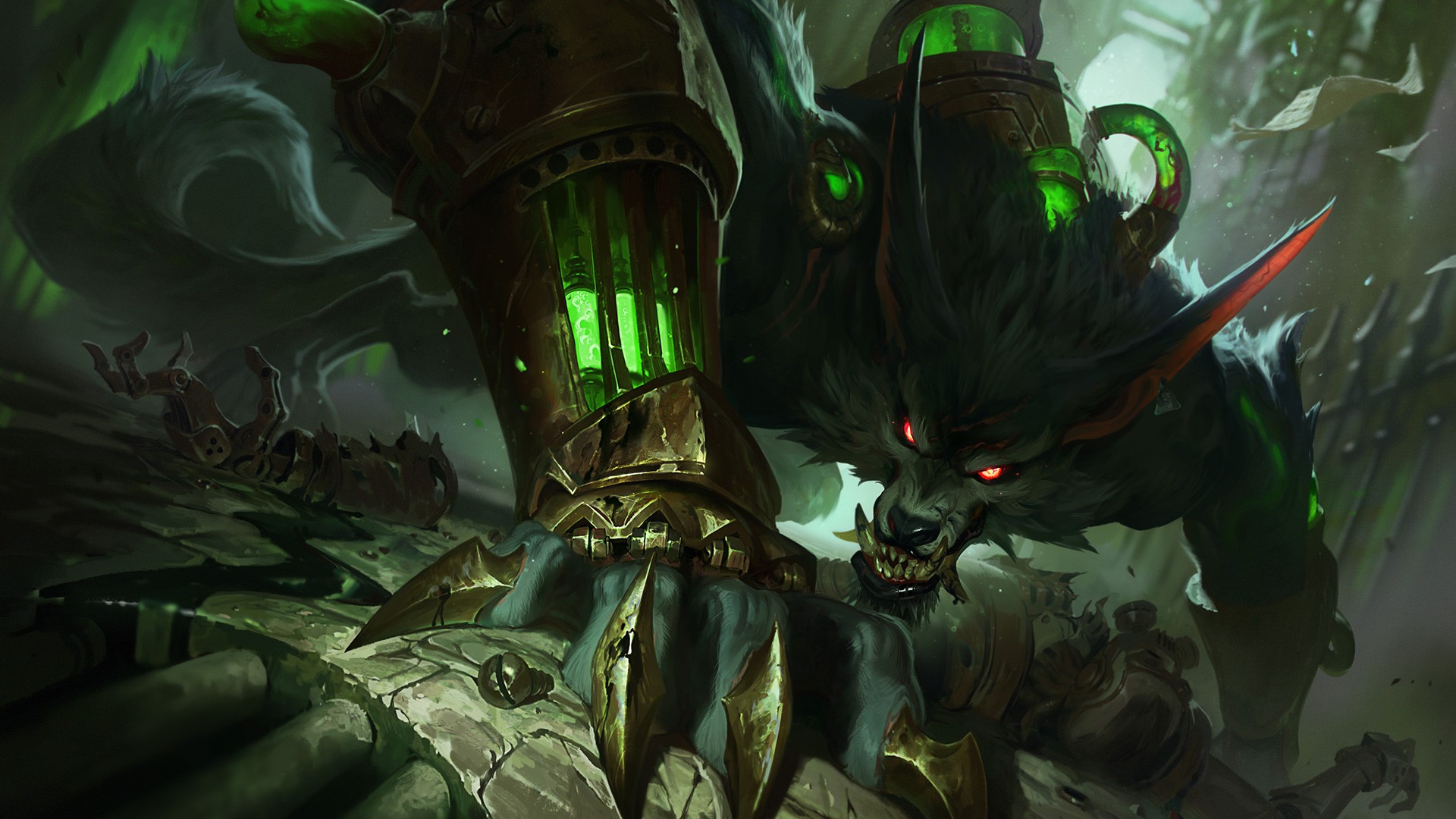 Warwick, League of Legends, PC gaming, red eyes, glowing eyes, fantasy art, creature, HD Wallpaper