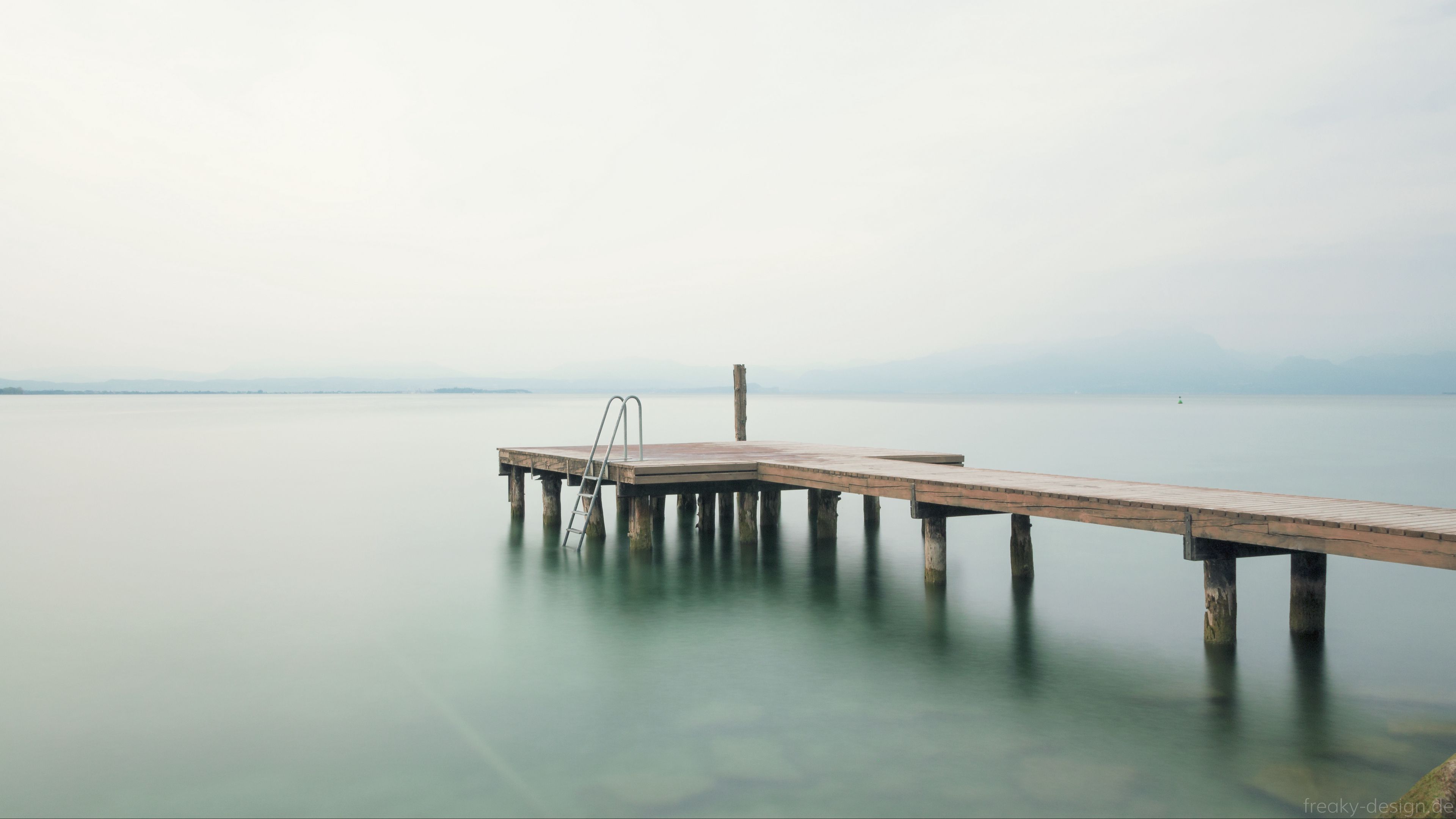 pier, sea, minimalism, stairs, horizon, 4k, HD Wallpaper