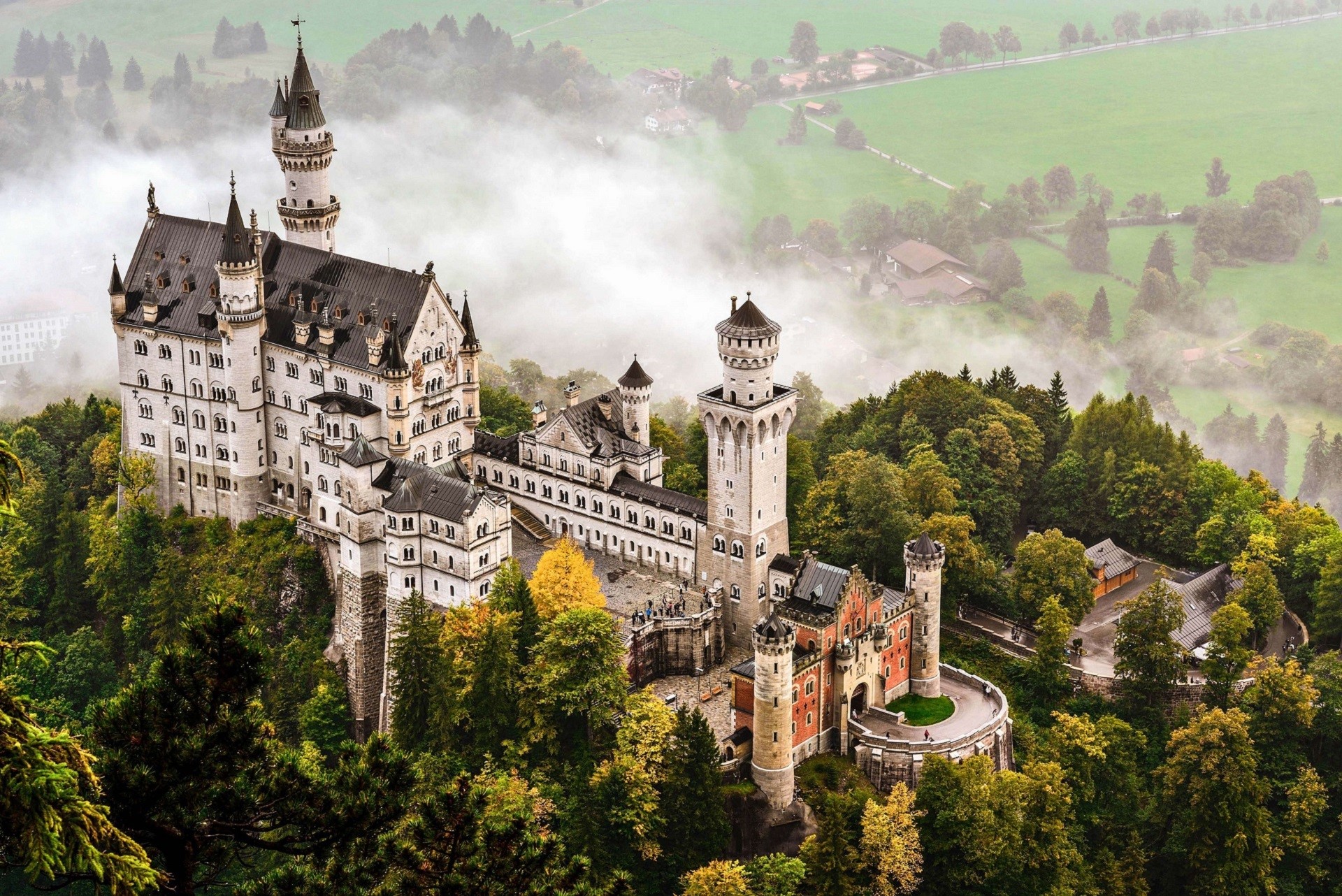 Neuschwanstein Castle, castle, building, architecture, Germany, landscape, trees, HD Wallpaper